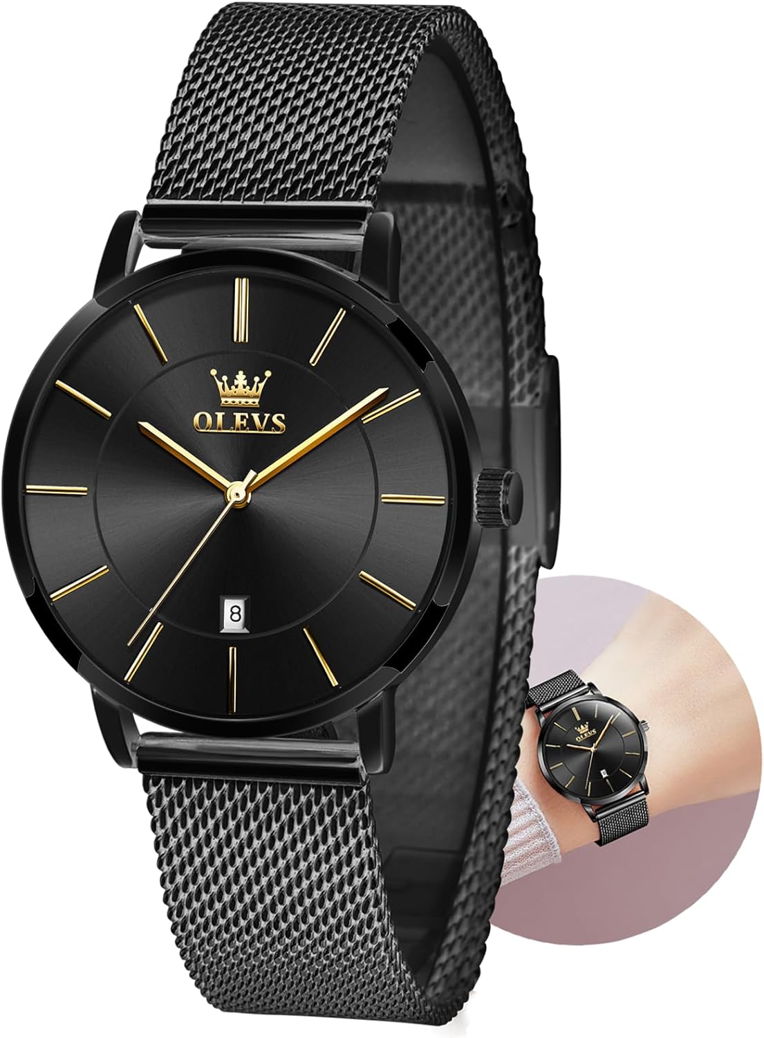 OLEVS Watch Women Mesh Watches for Women with Date Analog Quartz Ladies Watches Classic Dress Womens Wristwatch Waterproof (Blue/Black/White Face) OLEVS Watch Women Mesh Watches for Women with Date Analog Quartz Ladies Watches Classic Dress Womens Wristwatch Waterproof (Blue/Black/White Face)