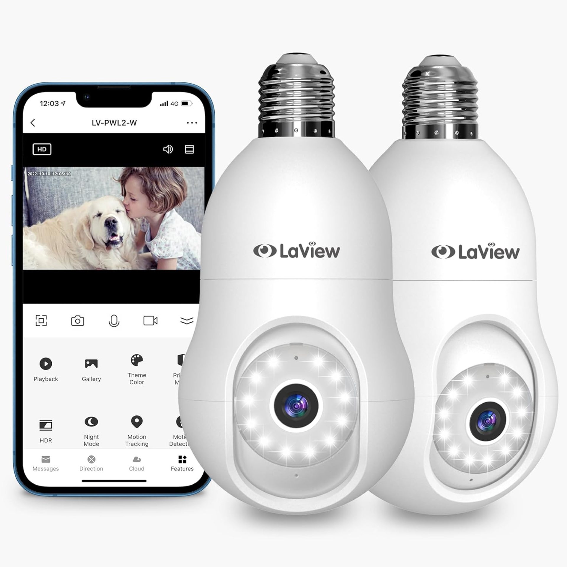 LaView 4MP Bulb Security Camera 2.4GHz,360° 2K Security Cameras Wireless Outdoor Indoor Full Color Day and Night, Motion Detection, Audible Alarm, Easy Installation, Compatible with Alexa (2 Pack) LaView 4MP Bulb Security Camera 2.4GHz,360° 2K Security Cameras Wireless Outdoor Indoor Full Color Day and Night, Motion Detection, Audible Alarm, Easy Installation, Compatible with Alexa (2 Pack)