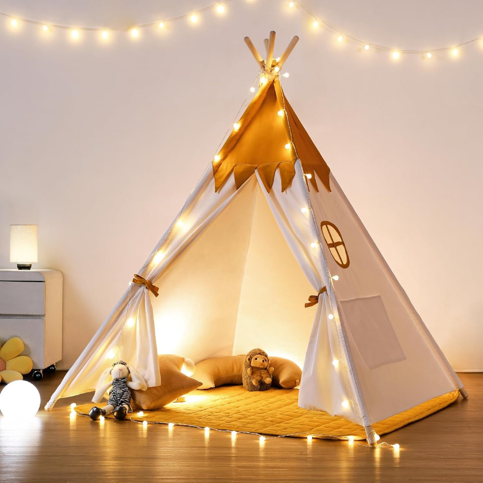 besrey Toddler Teepee with Padded Mat and Lights, Children Teepee, Kids Tents Indoor, Christmas Play Tent for Kids, Baby Tipee Tent, Large Canvas Childrens Teepee, 100% Cotton Teepee besrey Toddler Teepee with Padded Mat and Lights, Children Teepee, Kids Tents Indoor, Christmas Play Tent for Kids, Baby Tipee Tent, Large Canvas Childrens Teepee, 100% Cotton Teepee