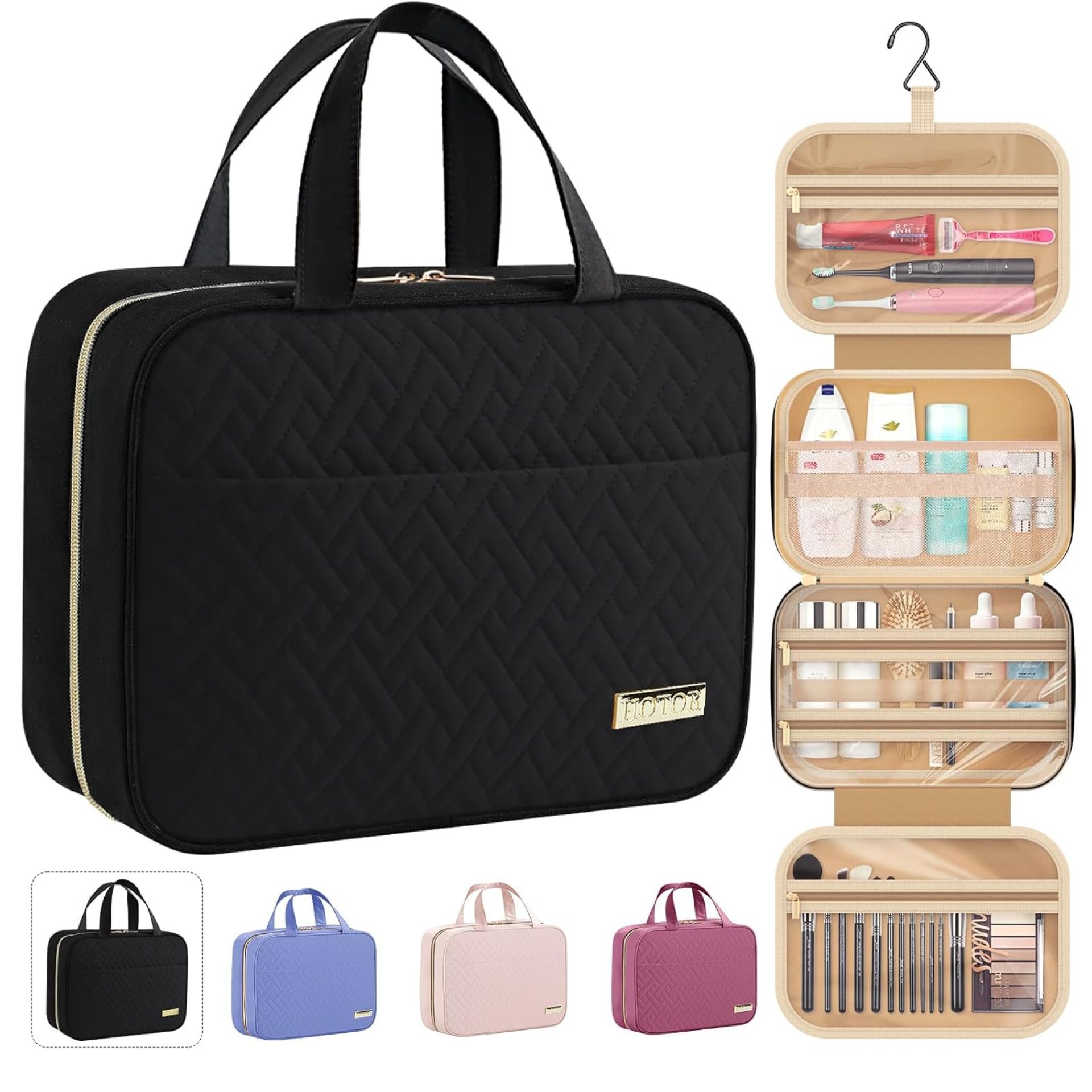 HOTOR Travel Toiletry Bag – Toiletry Bag w/Hanging Hook – Spacious Toiletry Bag for Women & Men, Makeup Bag/Big Comparment, Waterproof for Travel Accessories, Travel Essentials, Medium, Black HOTOR Travel Toiletry Bag – Toiletry Bag w/Hanging Hook – Spacious Toiletry Bag for Women & Men, Makeup Bag/Big Comparment, Waterproof for Travel Accessories, Travel Essentials, Medium, Black