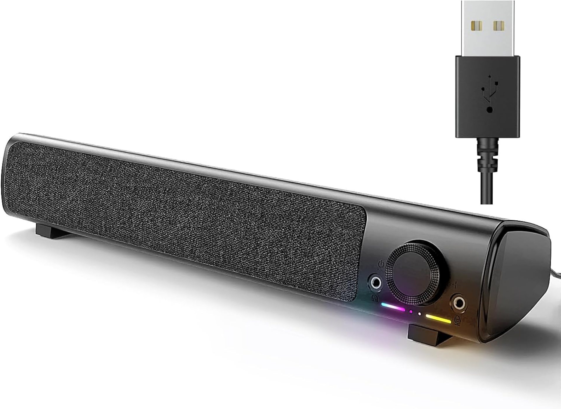 Computer Speakers, USB Powered 3.5mm AUX PC Sound Bar for Desktop Monitor, Gaming Speakers with Headphones & Microphone Link, Superb Stereo Sound, Plug-n-Play (Black) Computer Speakers, USB Powered 3.5mm AUX PC Sound Bar for Desktop Monitor, Gaming Speakers with Headphones & Microphone Link, Superb Stereo Sound, Plug-n-Play (Black)