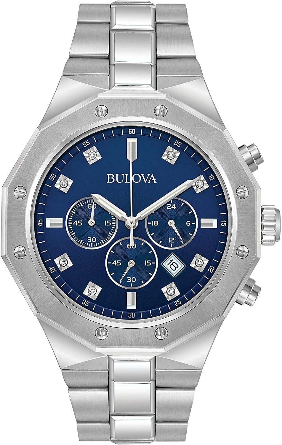Bulova Men’s Classic Diamond 6-Hand Chronograph Quartz Watch, Calendar Date, Luminous Markers, 100M Water Resistant, 44mm Style: 96D138 Bulova Men’s Classic Diamond 6-Hand Chronograph Quartz Watch, Calendar Date, Luminous Markers, 100M Water Resistant, 44mm Style: 96D138