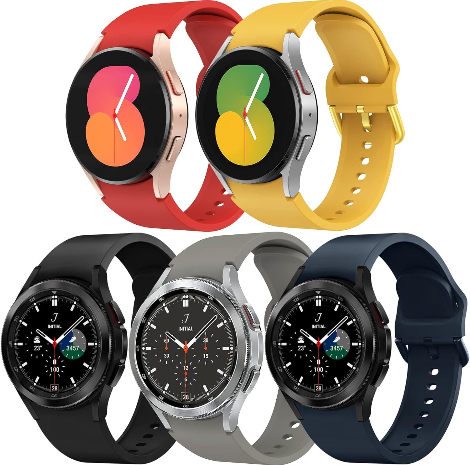 5 Packs Bands Compatible with Samsung Galaxy Watch 4 5 6 7 40mm 44mm/ Galaxy Watch 4 5 6 7 Classic 46mm 42mm, 20mm Adjustable Silicone Replacement Straps for Women Man 5 Packs Bands Compatible with Samsung Galaxy Watch 4 5 6 7 40mm 44mm/ Galaxy Watch 4 5 6 7 Classic 46mm 42mm, 20mm Adjustable Silicone Replacement Straps for Women Man
