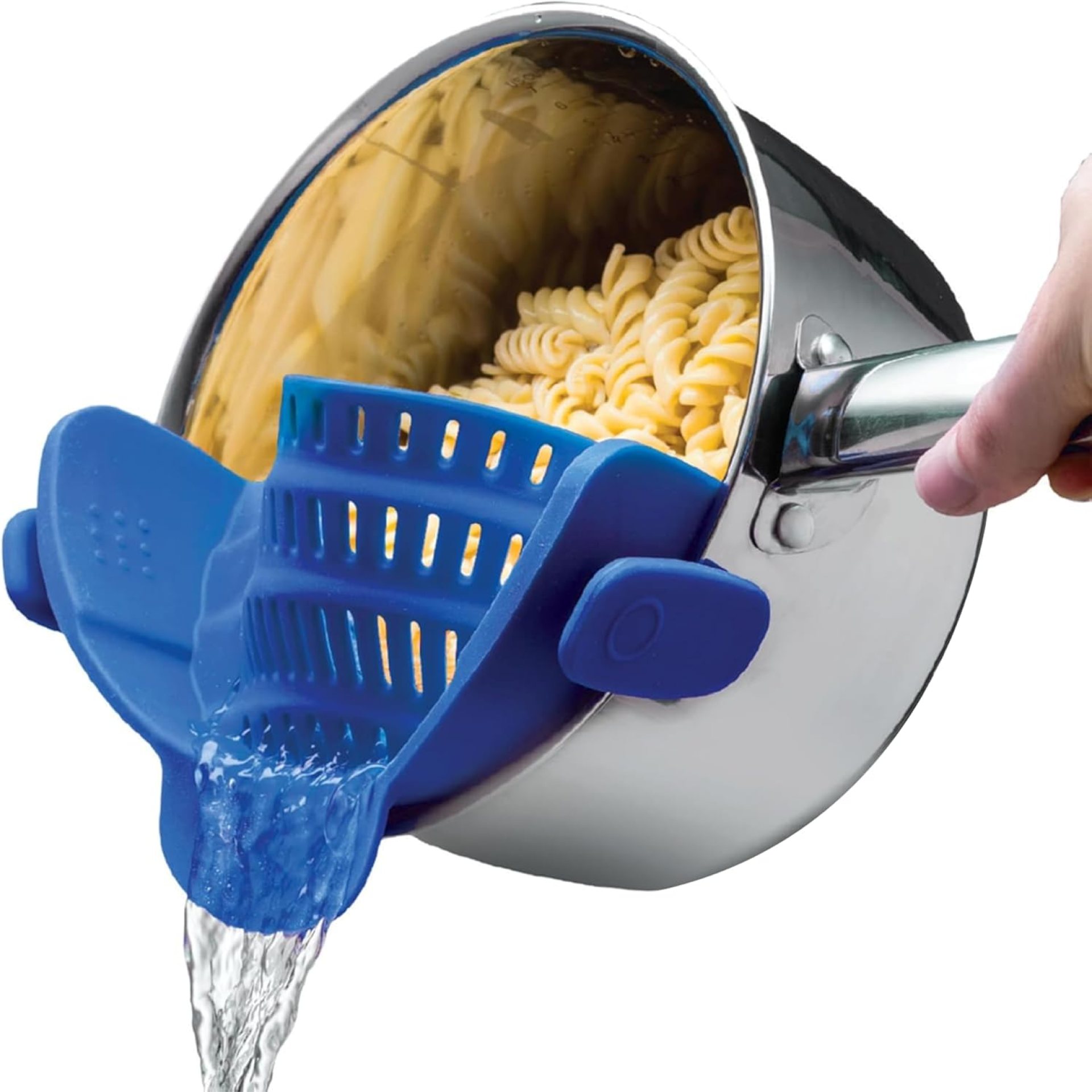 Kitchen Gizmo Snap N’ Strain – Silicone Clip-On Strainer for Pots, Pans, and Bowls – Heat-Resistant Kitchen Gadgets, Essential Colander Drainer for Vegetables and Pasta – 7.87×2.76×4.53-Inch (Blue) Kitchen Gizmo Snap N’ Strain – Silicone Clip-On Strainer for Pots, Pans, and Bowls – Heat-Resistant Kitchen Gadgets, Essential Colander Drainer for Vegetables and Pasta – 7.87×2.76×4.53-Inch (Blue)
