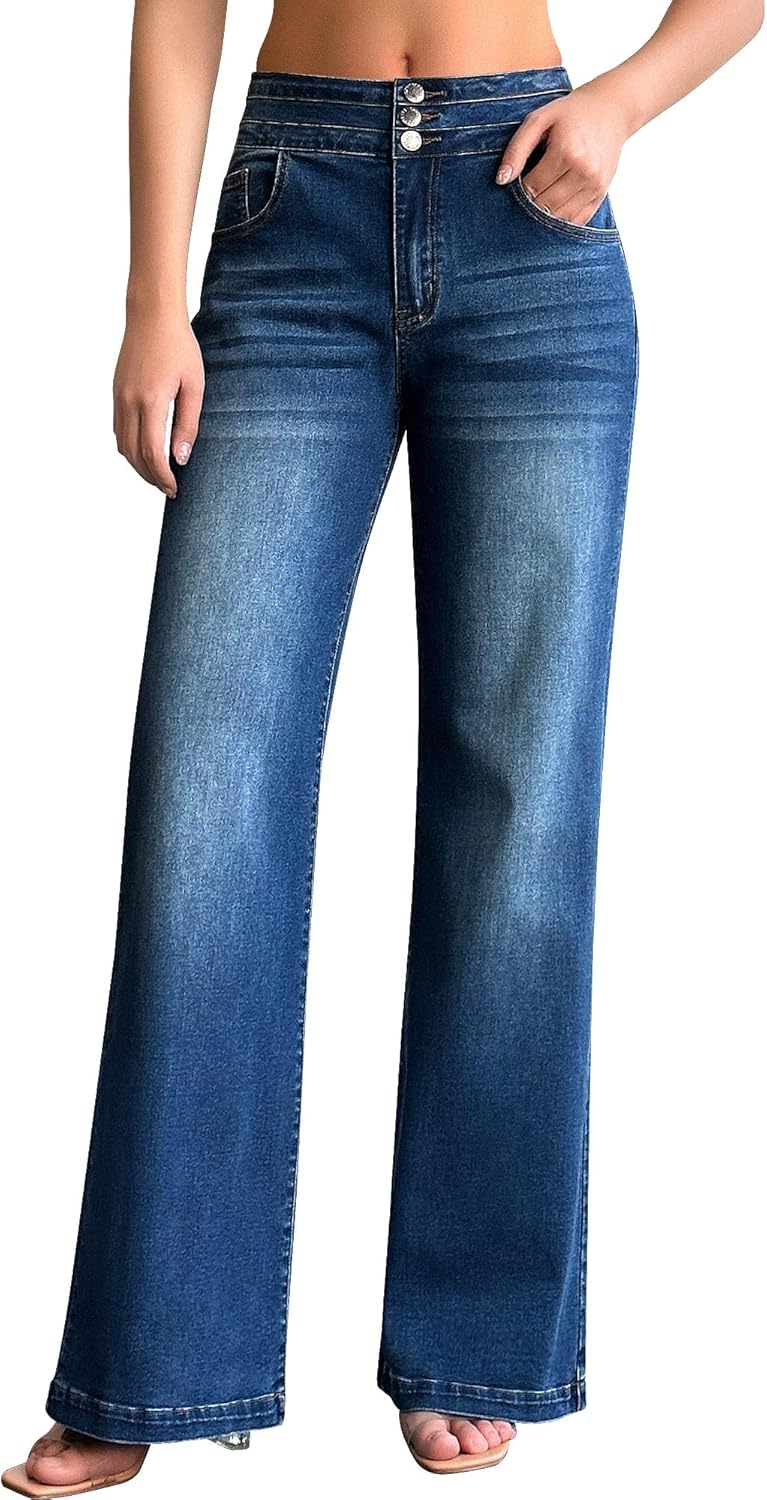 roswear Women’s Wide Leg Jeans Casual High Waisted Stretch Baggy Loose Denim Pants roswear Women’s Wide Leg Jeans Casual High Waisted Stretch Baggy Loose Denim Pants