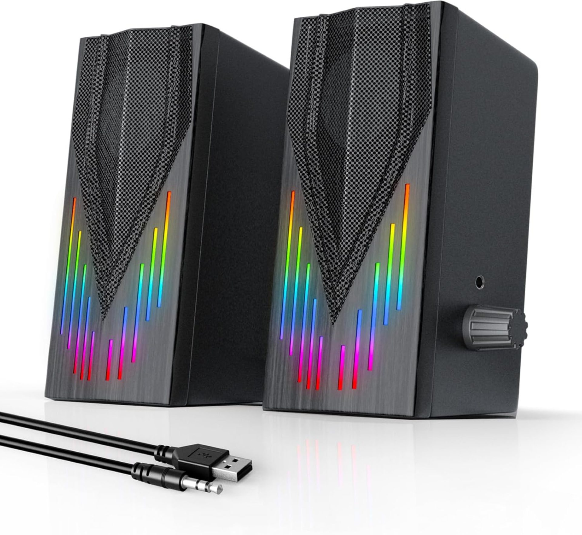 Computer Speakers,Computer Speakers for Desktop PC,Computer Speakers for Laptop, with 6 Colorful RGB Lights,3.5mm Aux Computer Speakers for PC/Laptop/Tablet Phone(E1065), Black Computer Speakers,Computer Speakers for Desktop PC,Computer Speakers for Laptop, with 6 Colorful RGB Lights,3.5mm Aux Computer Speakers for PC/Laptop/Tablet Phone(E1065), Black