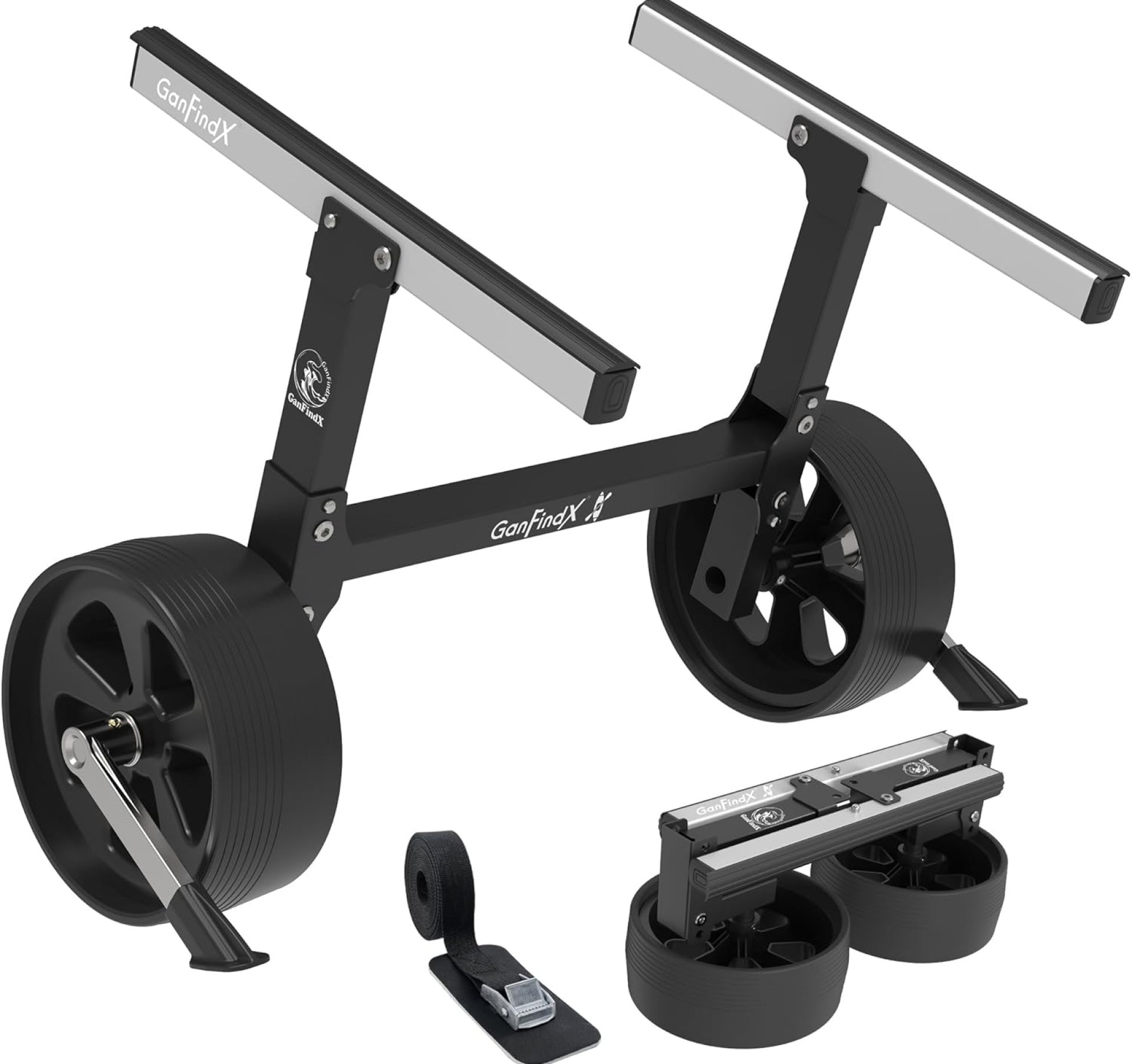 GanFindX Heavy-Duty Folding Kayak Cart Dolly W/Puncture-Proof & Kickstand | 350 lb. Load Capacity Kayak Wheels for Kayaks and Canoes (Bright Black) GanFindX Heavy-Duty Folding Kayak Cart Dolly W/Puncture-Proof & Kickstand | 350 lb. Load Capacity Kayak Wheels for Kayaks and Canoes (Bright Black)