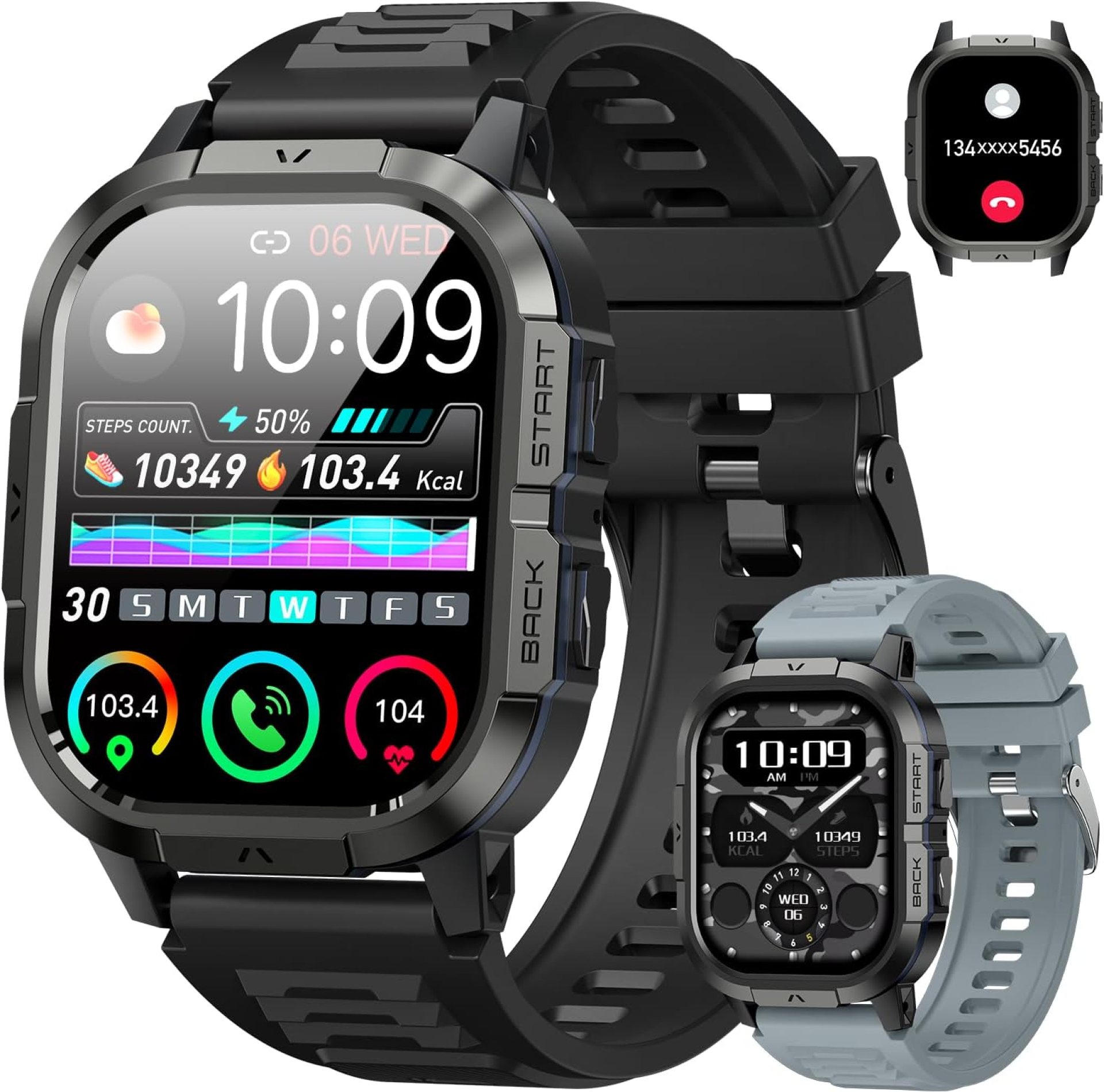 Smart Watch for Men Fitness Tracker: Make/Answer Call Military Smart Watches for Men Digital Mens Watches Running Waterproof Smartwatch Android Phones iPhone Samsung Compatible Heart Rate Monitor Smart Watch for Men Fitness Tracker: Make/Answer Call Military Smart Watches for Men Digital Mens Watches Running Waterproof Smartwatch Android Phones iPhone Samsung Compatible Heart Rate Monitor