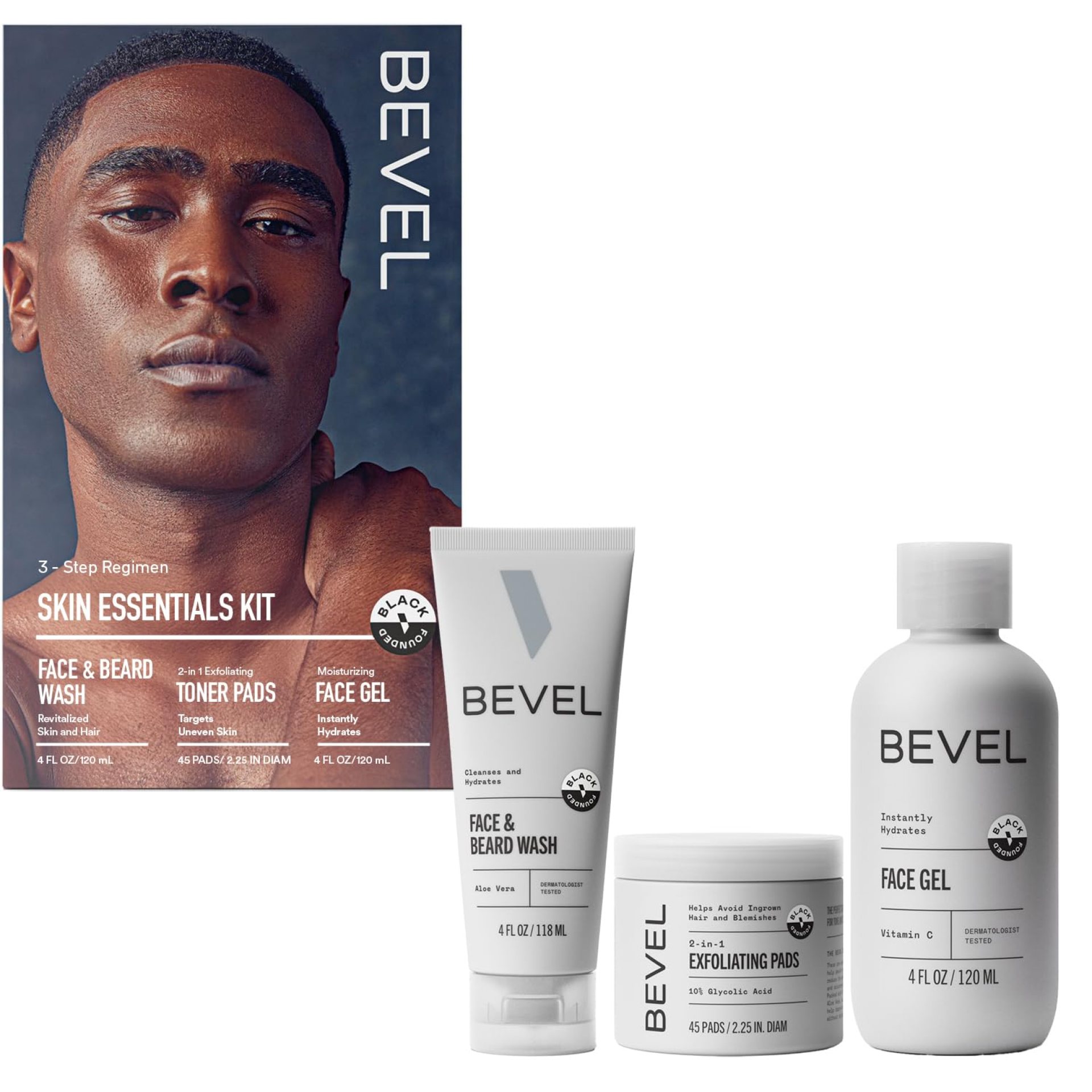 Bevel Skin Care Set – Includes Face Wash with Aloe Vera, Glycolic Acid Exfoliating Pads, Lightweight Face Moisturizer, Helps Treat Blemishes, Bumps and Discoloration (Packaging May Vary) Bevel Skin Care Set – Includes Face Wash with Aloe Vera, Glycolic Acid Exfoliating Pads, Lightweight Face Moisturizer, Helps Treat Blemishes, Bumps and Discoloration (Packaging May Vary)