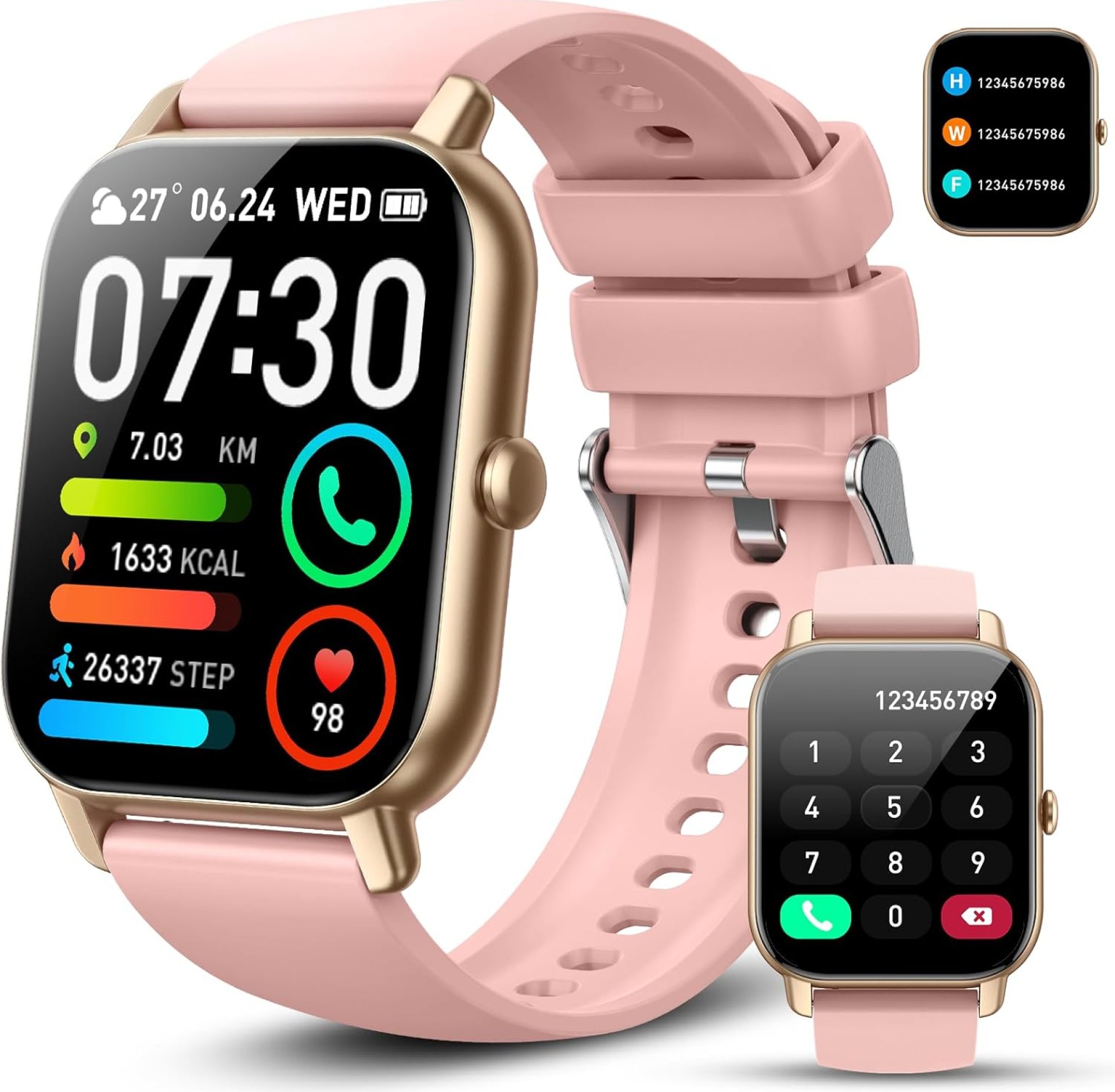 Smart Watch for Men Women (Answer/Make Call), 1.85″ HD Screen Smartwatch with Heart Rate Sleep Monitor Pedometer, 112 Sports Mode Fitness Watch, IP68 Waterproof Fitness Tracker for Android iOS, Pink Smart Watch for Men Women (Answer/Make Call), 1.85″ HD Screen Smartwatch with Heart Rate Sleep Monitor Pedometer, 112 Sports Mode Fitness Watch, IP68 Waterproof Fitness Tracker for Android iOS, Pink