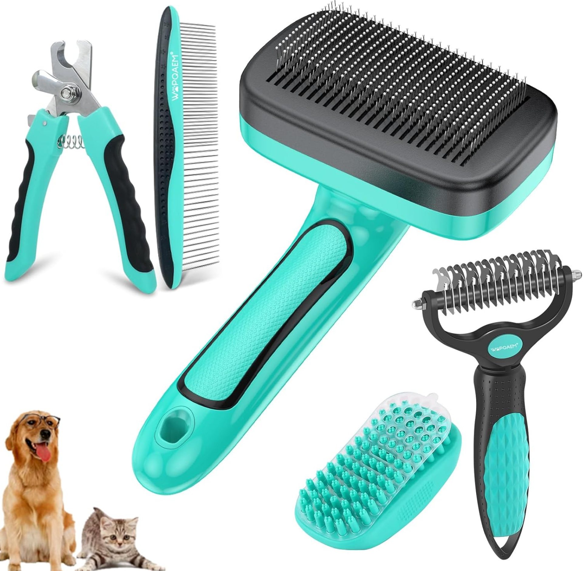 Dog Brush Kit for Grooming Short & Long Haired Dogs & Cats, 5 in 1 Pet Grooming Set for Small Animals, 5 PCS Puppy Self-Cleaning Slicker Brush and Pet Comb for Shedding Medium & Large Dogs Dog Brush Kit for Grooming Short & Long Haired Dogs & Cats, 5 in 1 Pet Grooming Set for Small Animals, 5 PCS Puppy Self-Cleaning Slicker Brush and Pet Comb for Shedding Medium & Large Dogs