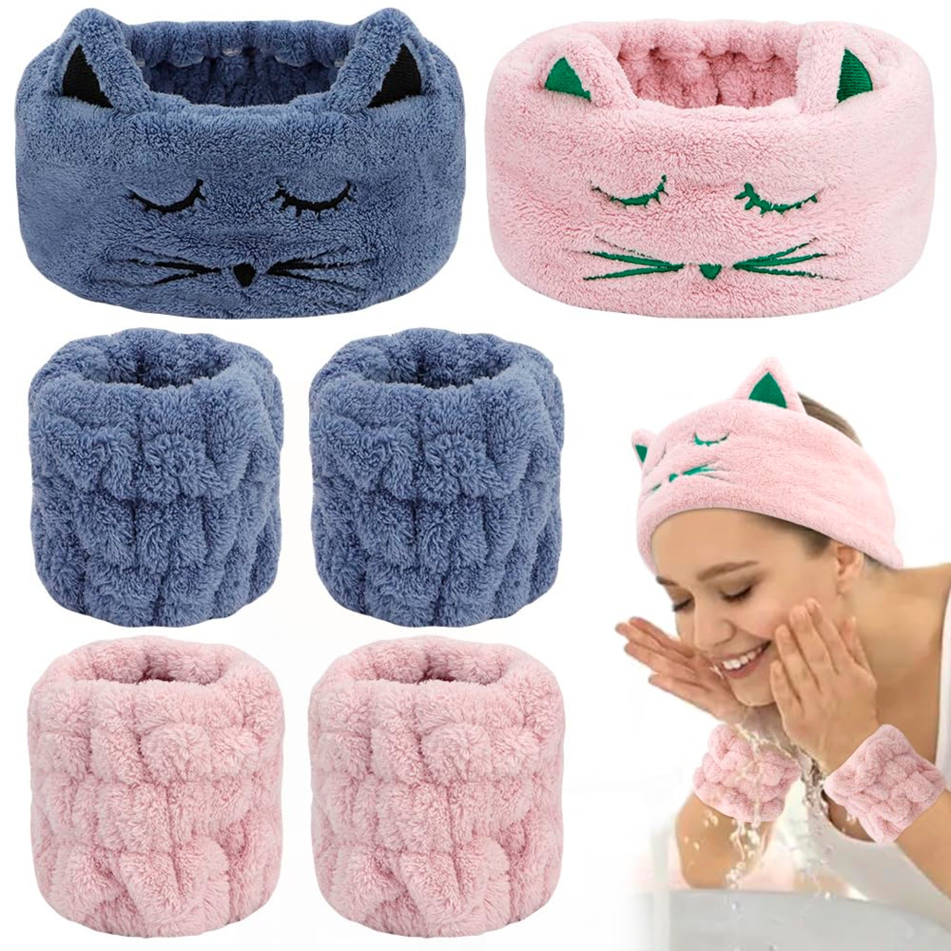AHONEY Hairband, 6 Count (Pink & Blue) – Face Washing Wristbands and Headband Set, Cute Makeup Spa Skincare Headbands Wrist Bands for Women Girls, Elastic Hair Band, Microfiber, Adjustable AHONEY Hairband, 6 Count (Pink & Blue) – Face Washing Wristbands and Headband Set, Cute Makeup Spa Skincare Headbands Wrist Bands for Women Girls, Elastic Hair Band, Microfiber, Adjustable