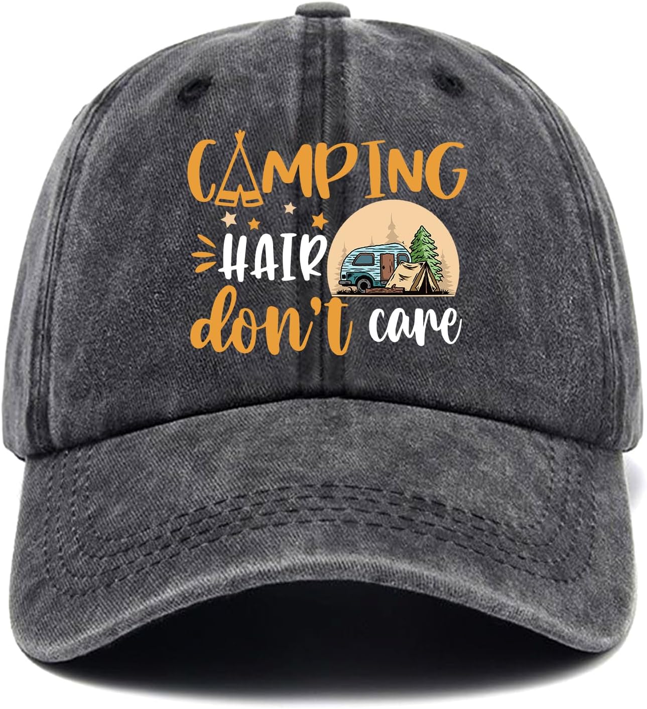 Camping Hair Don’t Care,Funny Hats,Baseball Cap,Cap Camper Gift,Adjustable Cotton Baseball Cap for Men Women Black Camping Hair Don’t Care,Funny Hats,Baseball Cap,Cap Camper Gift,Adjustable Cotton Baseball Cap for Men Women Black