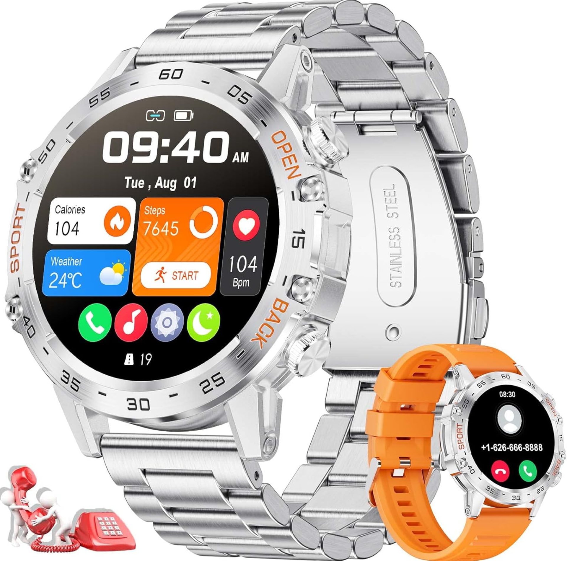 Military Smart Watch for Men(Answer/Dial Calls),1.39”HD Touchscreen,5ATM Waterproof Fitness Watch,100 Sports Modes, with Blood Pressure/Heart Rate/SpO2 for Android/iOS Smart Watch Silver Military Smart Watch for Men(Answer/Dial Calls),1.39”HD Touchscreen,5ATM Waterproof Fitness Watch,100 Sports Modes, with Blood Pressure/Heart Rate/SpO2 for Android/iOS Smart Watch Silver