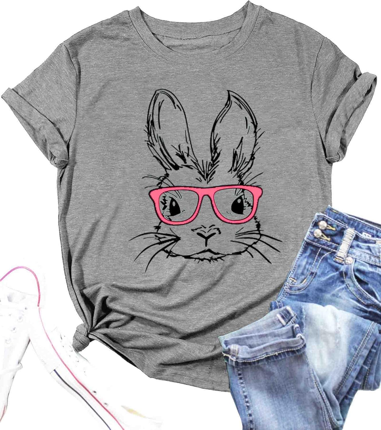 Funny Bunny Print T Shirt for Women Cute Grapic Leopard Shirts Family Blouse Gifts Easter Tops Tee Funny Bunny Print T Shirt for Women Cute Grapic Leopard Shirts Family Blouse Gifts Easter Tops Tee