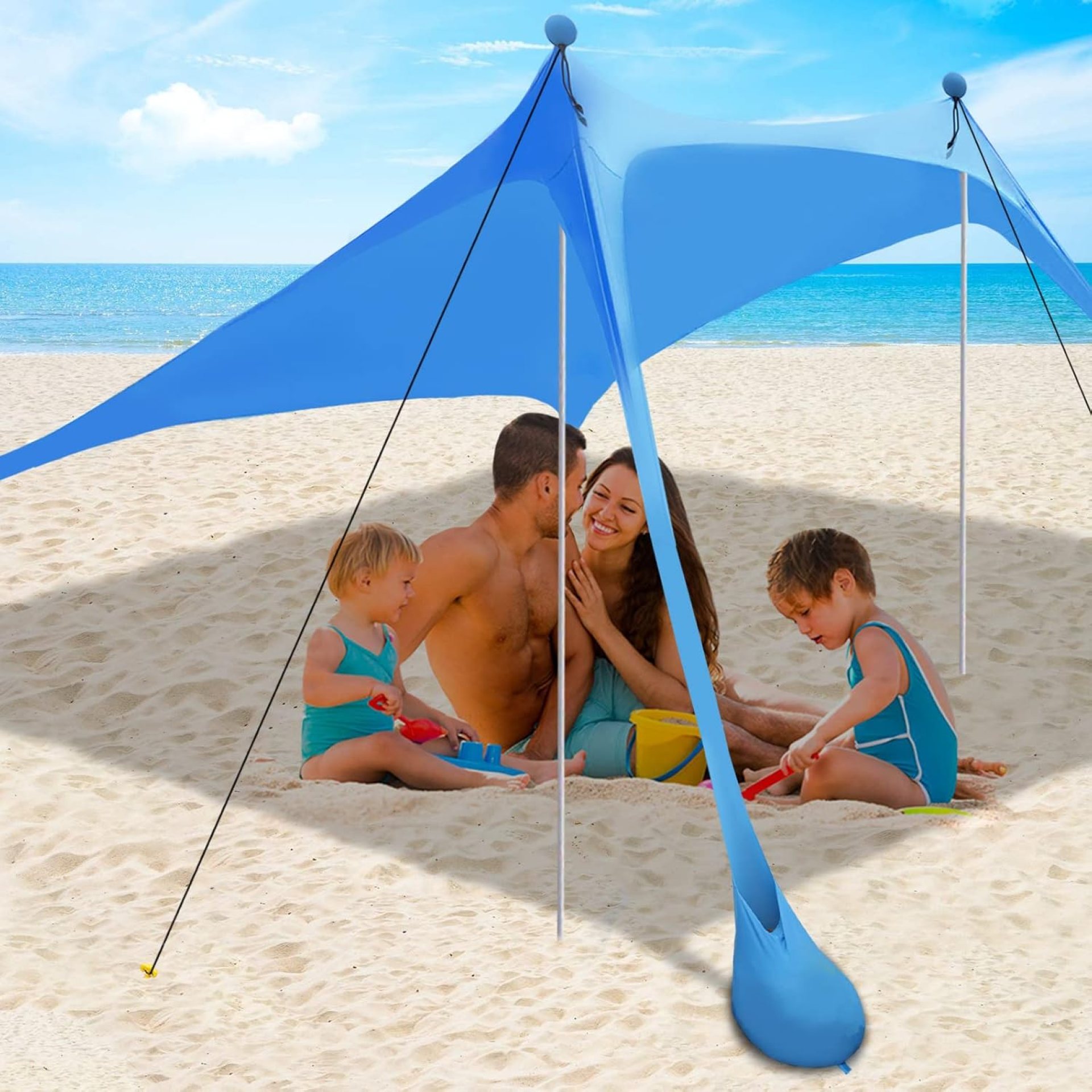 Beach Canopy Tent Sun Shade with UPF 50+ UV Protection, Beach Tent Sun Shelter with Sandbags, Poles and Ground Pegs and Anti-Wind Ropes for Outdoor, Camping, Backyard and Picnics Beach Canopy Tent Sun Shade with UPF 50+ UV Protection, Beach Tent Sun Shelter with Sandbags, Poles and Ground Pegs and Anti-Wind Ropes for Outdoor, Camping, Backyard and Picnics