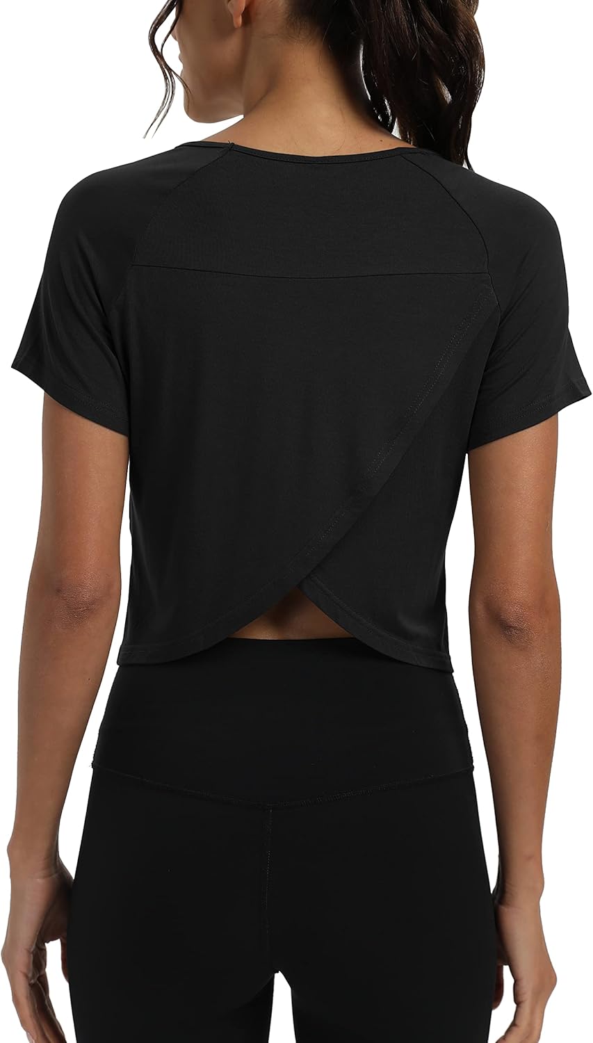 Mippo Workout Tops for Women Cropped Split Back Athletic Gym Exercise Shirts Loose Fit Mippo Workout Tops for Women Cropped Split Back Athletic Gym Exercise Shirts Loose Fit