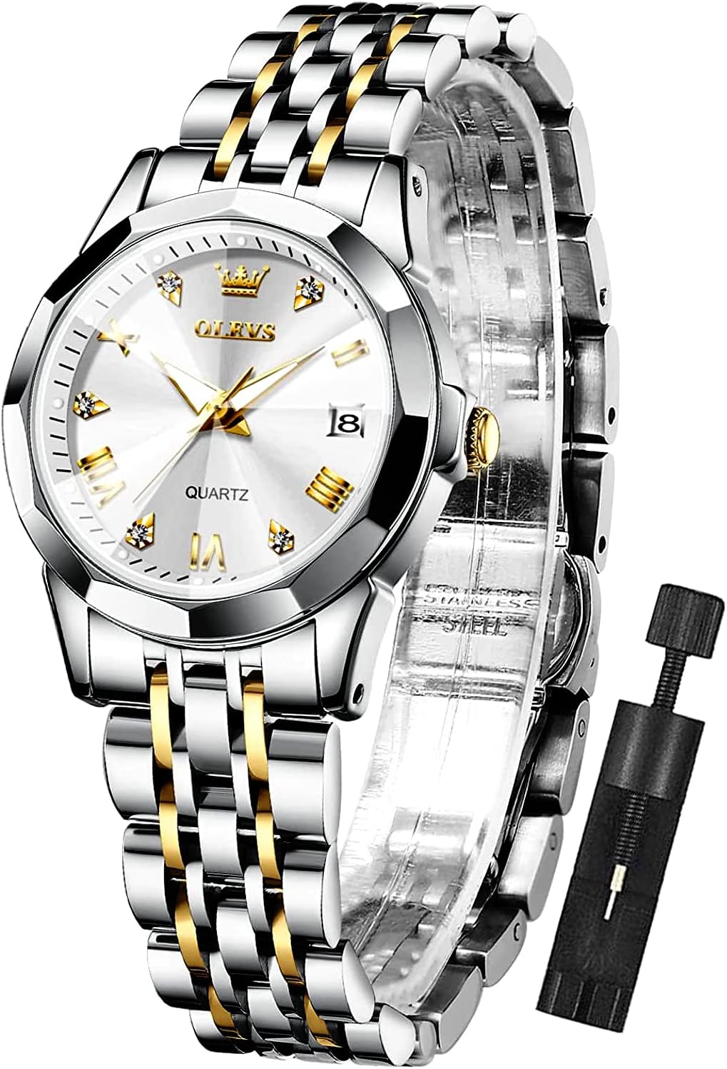 OLEVS Womens Watch Fashion Dress Diamond Female Watches for Ladies Analog Quartz Stainless Steel Waterproof Luminous Day Date Two Tone Wristwatch OLEVS Womens Watch Fashion Dress Diamond Female Watches for Ladies Analog Quartz Stainless Steel Waterproof Luminous Day Date Two Tone Wristwatch