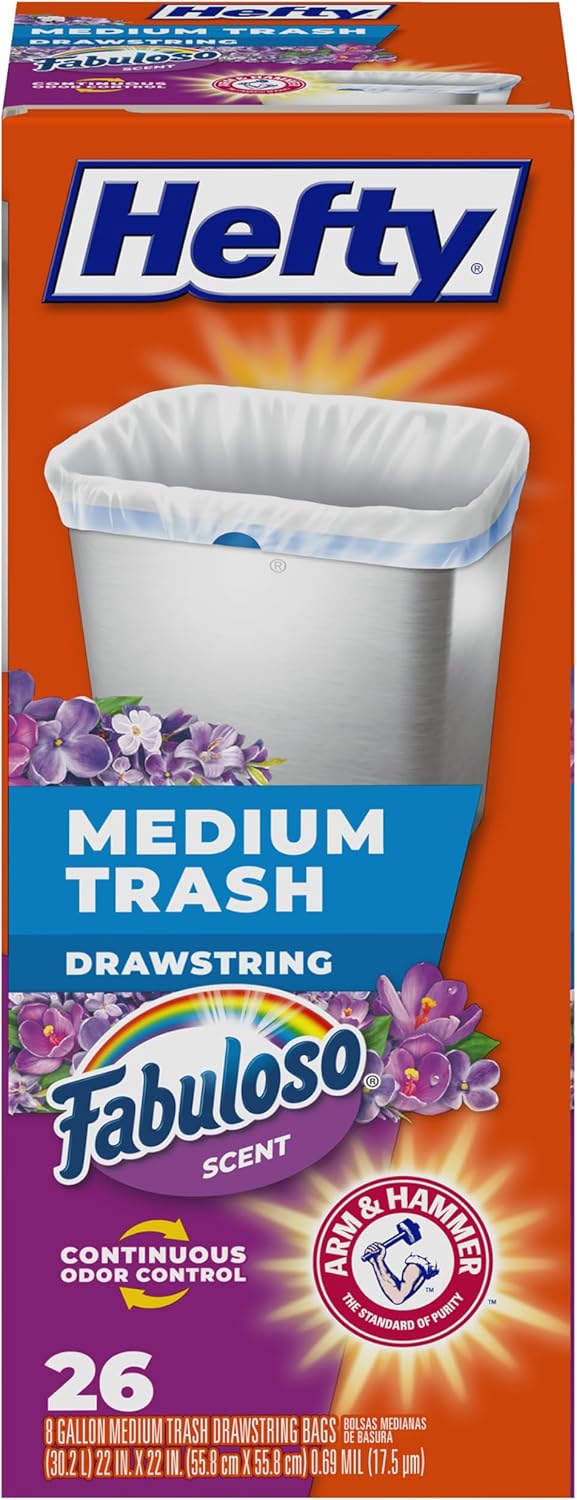 Hefty Medium Trash Bags, Fabuloso Scent, 8 Gallon, 26 Count Hefty Medium Trash Bags, Fabuloso Scent, 8 Gallon, 26 Count