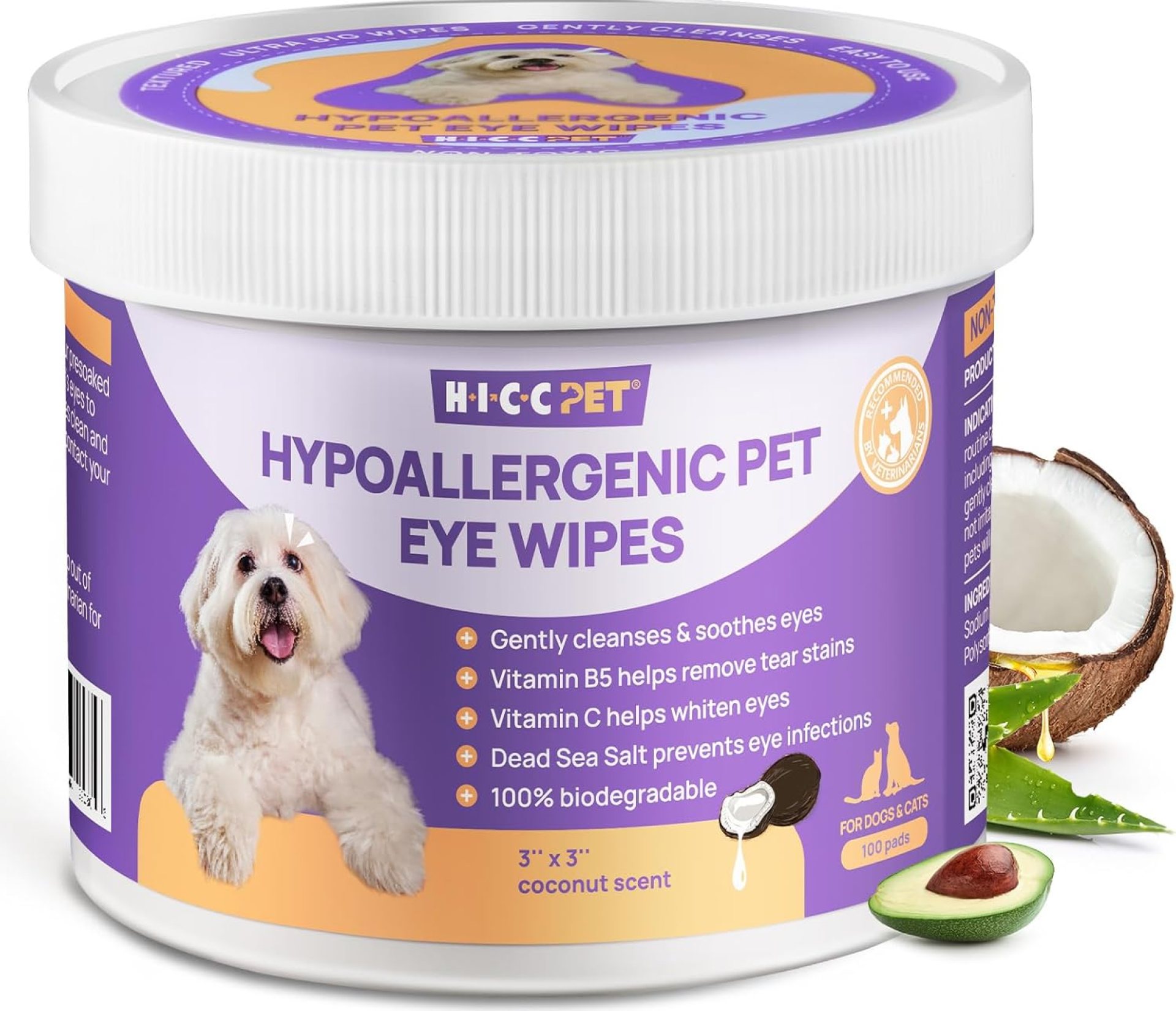 HICC PET Eyes Wipes for Dogs & Cats – Gently Remove Tear Stain, Debris, Discharge, Crust – Coconut Oil Pet Cleaning Grooming Deodorizing Wipes Wash Cleaner for Eyes, Wrinkle, Face – 100pcs HICC PET Eyes Wipes for Dogs & Cats – Gently Remove Tear Stain, Debris, Discharge, Crust – Coconut Oil Pet Cleaning Grooming Deodorizing Wipes Wash Cleaner for Eyes, Wrinkle, Face – 100pcs