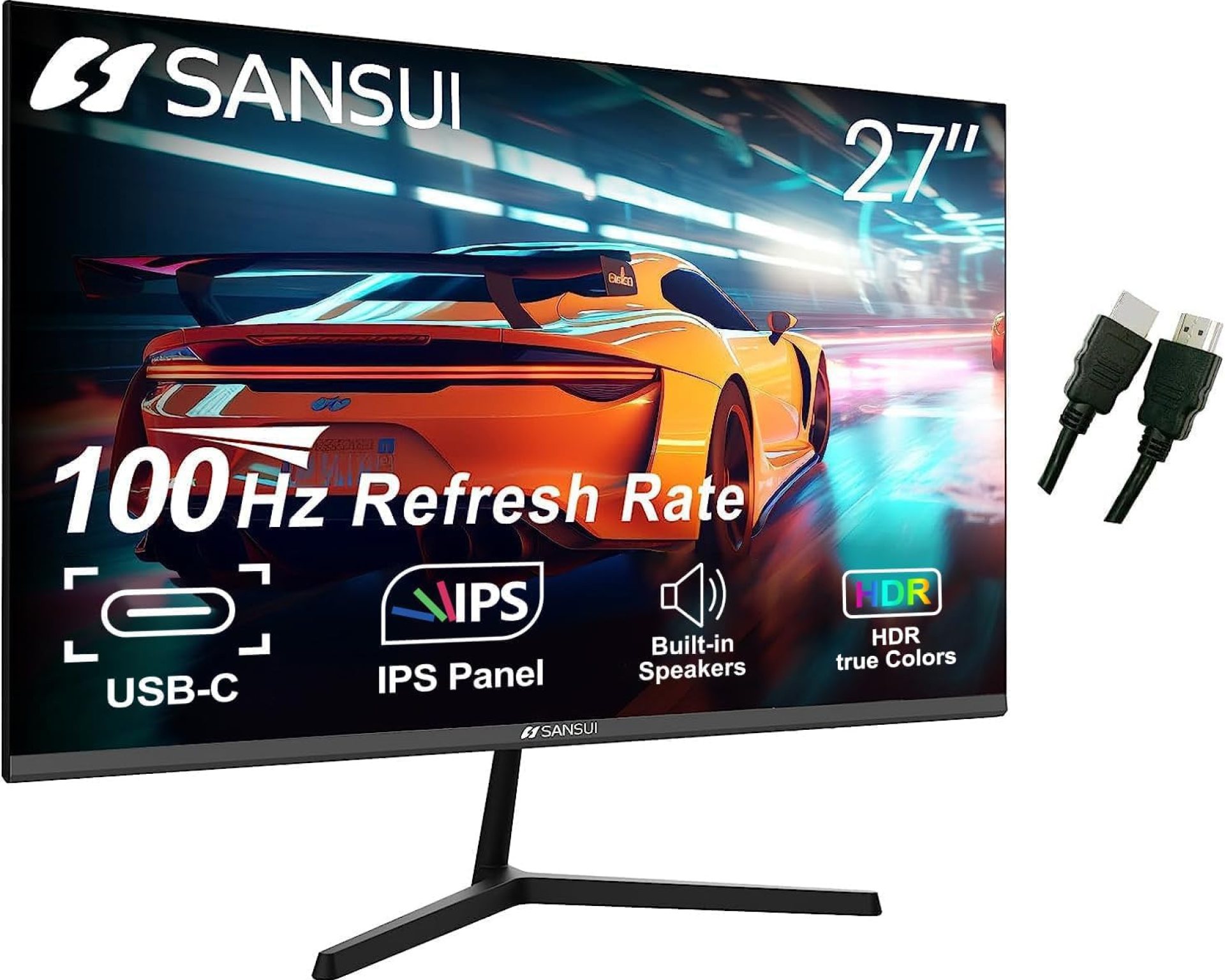 SANSUI Computer Monitors 27 inch 100Hz IPS USB Type-C FHD 1080P HDR10 Built-in Speakers HDMI DP Game RTS/FPS tilt Adjustable for Working and Gaming (ES-27X3 Type-C Cable & HDMI Cable Included) SANSUI Computer Monitors 27 inch 100Hz IPS USB Type-C FHD 1080P HDR10 Built-in Speakers HDMI DP Game RTS/FPS tilt Adjustable for Working and Gaming (ES-27X3 Type-C Cable & HDMI Cable Included)