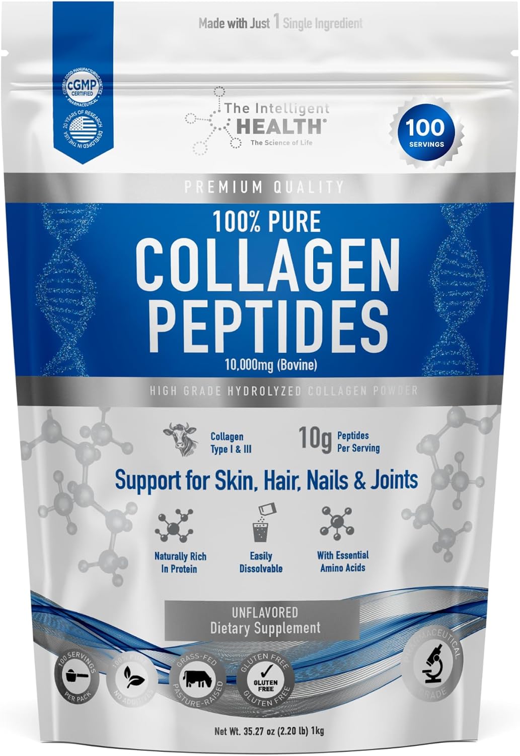 Hydrolyzed Collagen Peptides Powder, Grass Fed, High Protein, Unflavored, Gluten-Free, Paleo & Keto Friendly, 10g per Serving (1kg) Supports Skin, Hair, Nails, Joints, & Bones Hydrolyzed Collagen Peptides Powder, Grass Fed, High Protein, Unflavored, Gluten-Free, Paleo & Keto Friendly, 10g per Serving (1kg) Supports Skin, Hair, Nails, Joints, & Bones