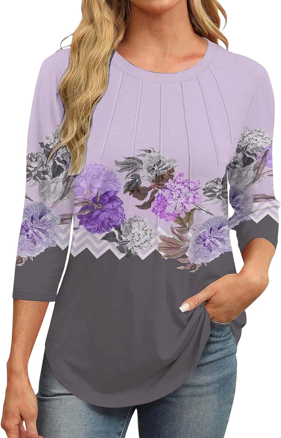 HUCHPI Womens Dressy Tops 3/4 Length Sleeve Crew Neck Tops Trendy Dressy Tunic Tops Casual Loose Fitted Outfits HUCHPI Womens Dressy Tops 3/4 Length Sleeve Crew Neck Tops Trendy Dressy Tunic Tops Casual Loose Fitted Outfits