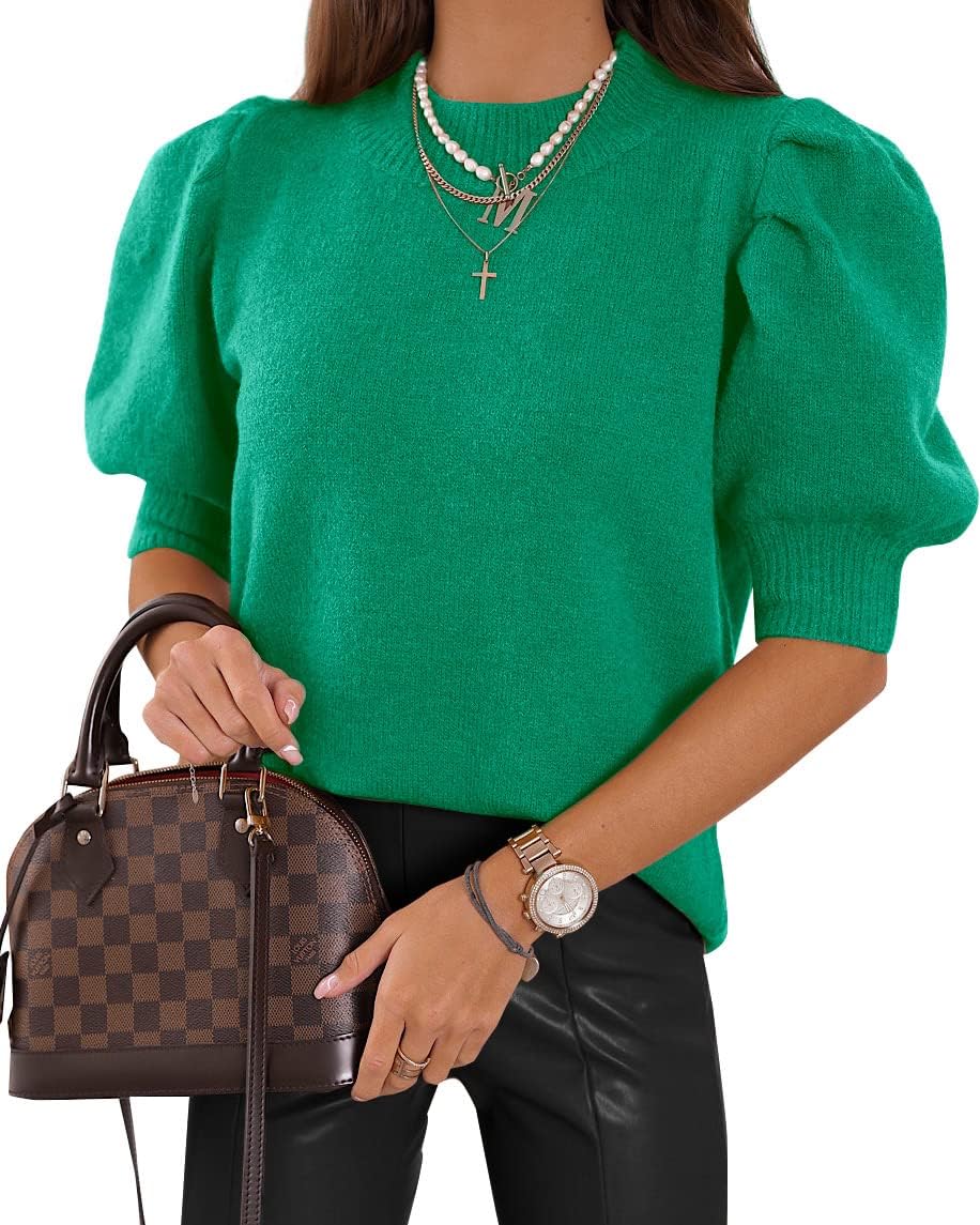 Women’s Puff Short Sleeve Sweater Tops 2025 Spring Summer Trendy Crew Neck Casual T Shirts Blouses Women’s Puff Short Sleeve Sweater Tops 2025 Spring Summer Trendy Crew Neck Casual T Shirts Blouses