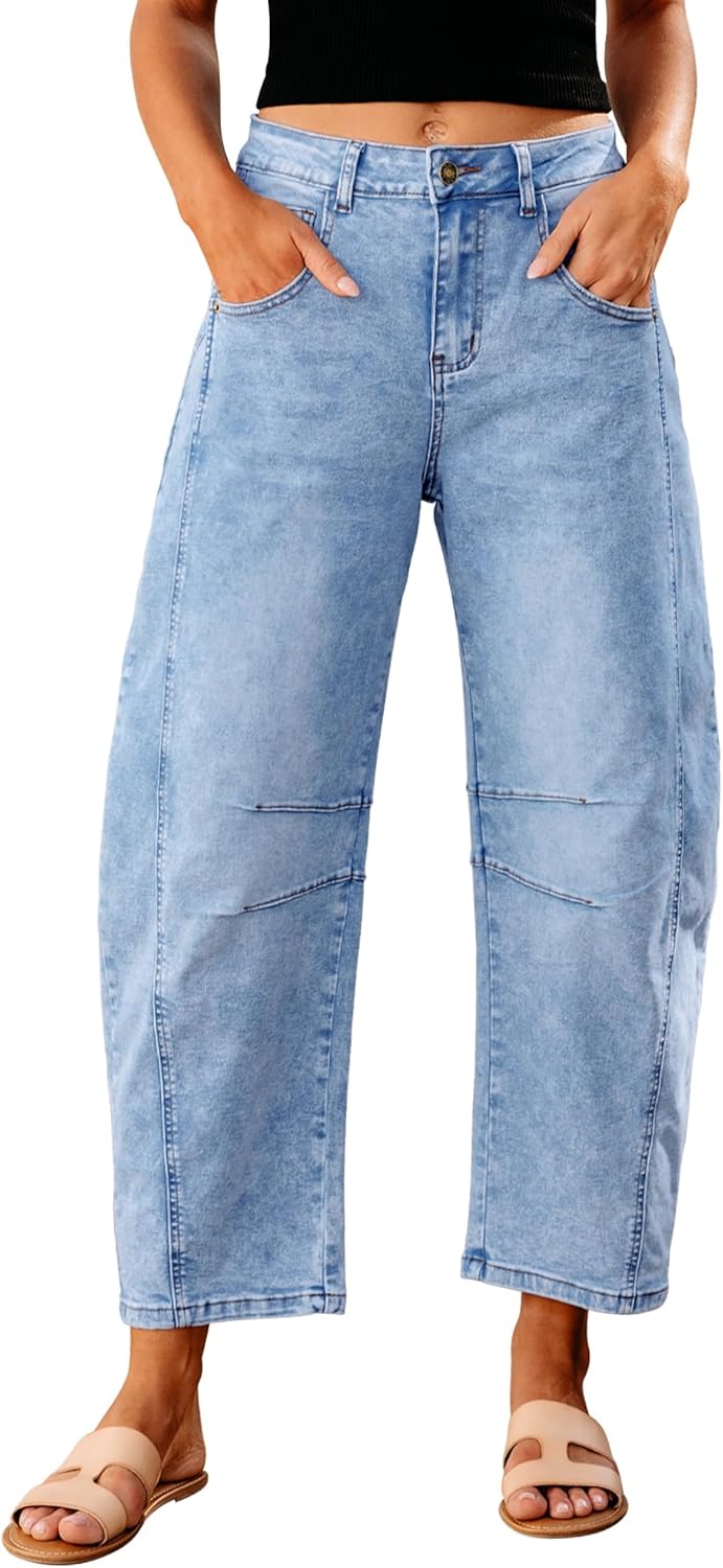 GRAPENT Barrel Jeans for Women Trendy High Waisted Wide Leg Baggy Cropped Relax Fit Stretch Denim Trouser Ankle Pants GRAPENT Barrel Jeans for Women Trendy High Waisted Wide Leg Baggy Cropped Relax Fit Stretch Denim Trouser Ankle Pants