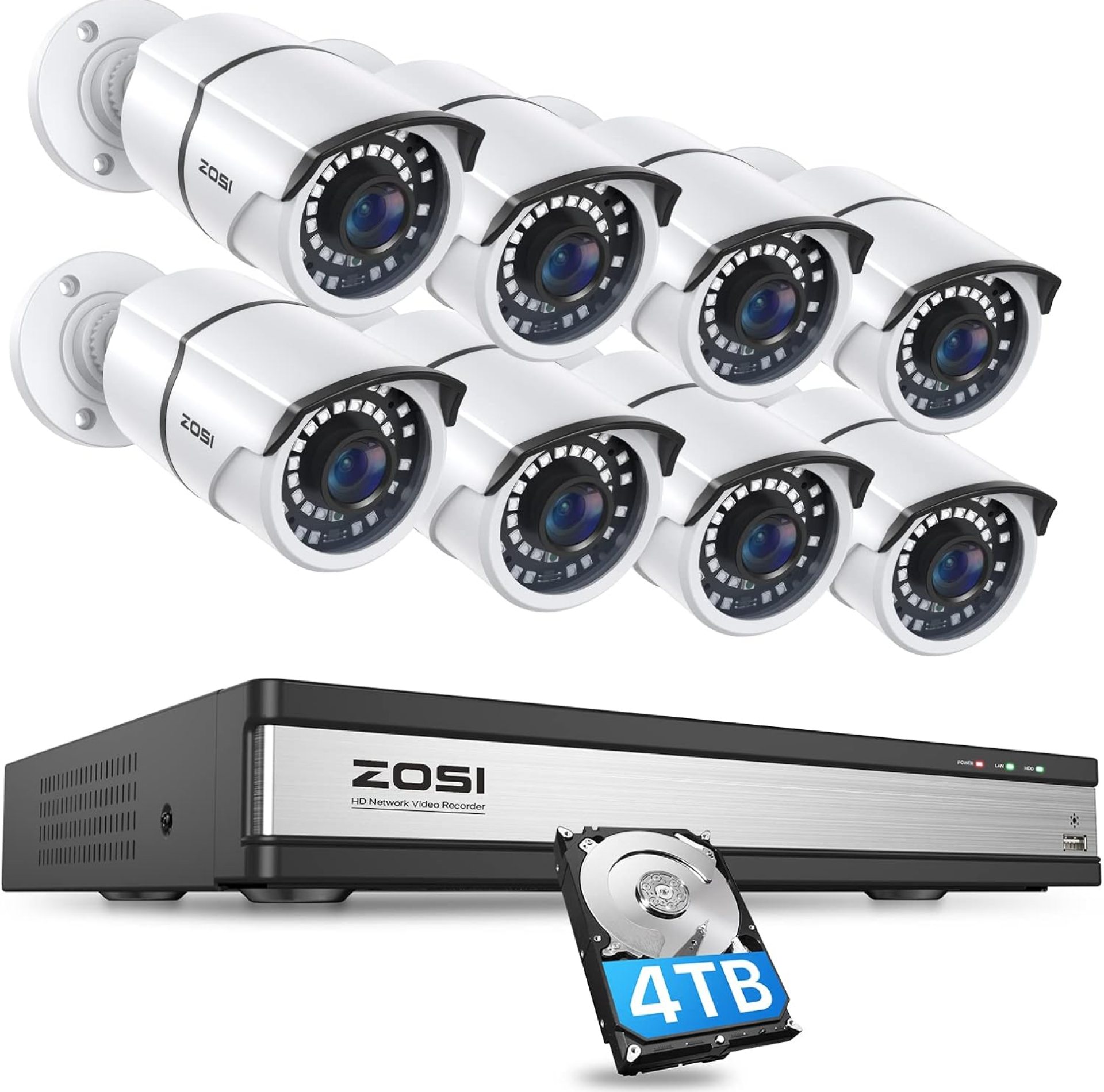 ZOSI 16CH 4K PoE Security Cameras System,4K 8MP 16 Channel H.265 NVR with 4TB Hard Drive and 8pcs 5MP Indoor Outdoor PoE IP Cameras,120ft Night Vision,Remote Access for Home Business 24/7 Recording ZOSI 16CH 4K PoE Security Cameras System,4K 8MP 16 Channel H.265 NVR with 4TB Hard Drive and 8pcs 5MP Indoor Outdoor PoE IP Cameras,120ft Night Vision,Remote Access for Home Business 24/7 Recording