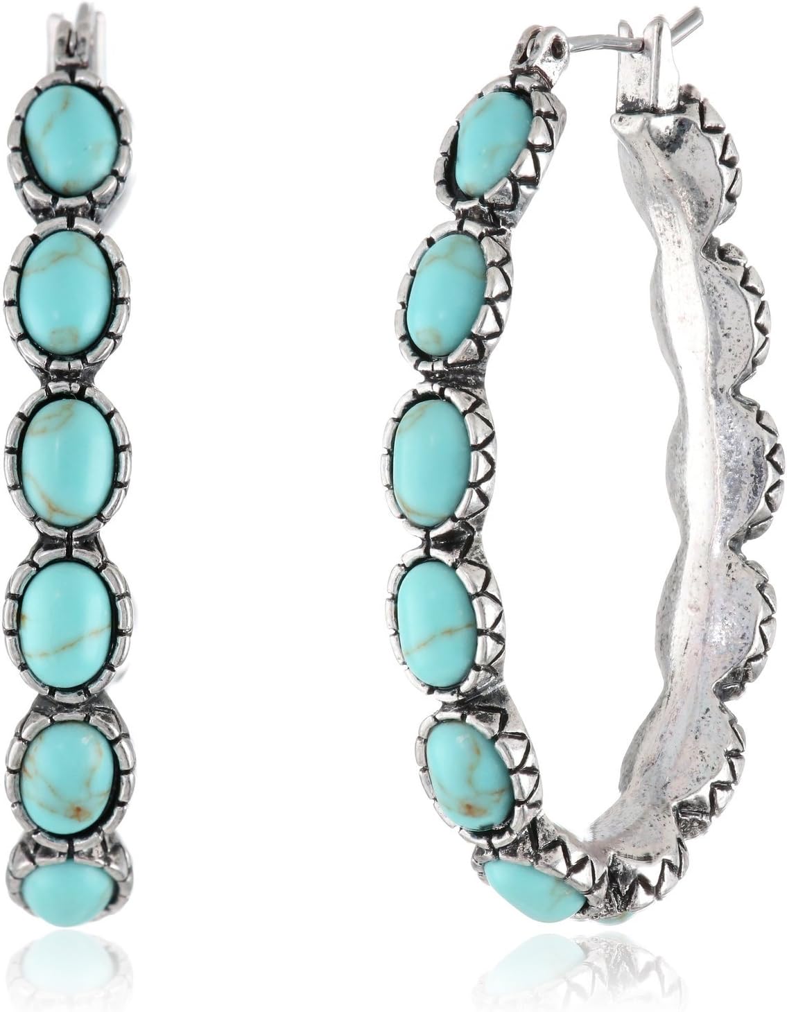 Lucky Brand Silver-Tone and Faux Turquoise Hoop Earrings Lucky Brand Silver-Tone and Faux Turquoise Hoop Earrings
