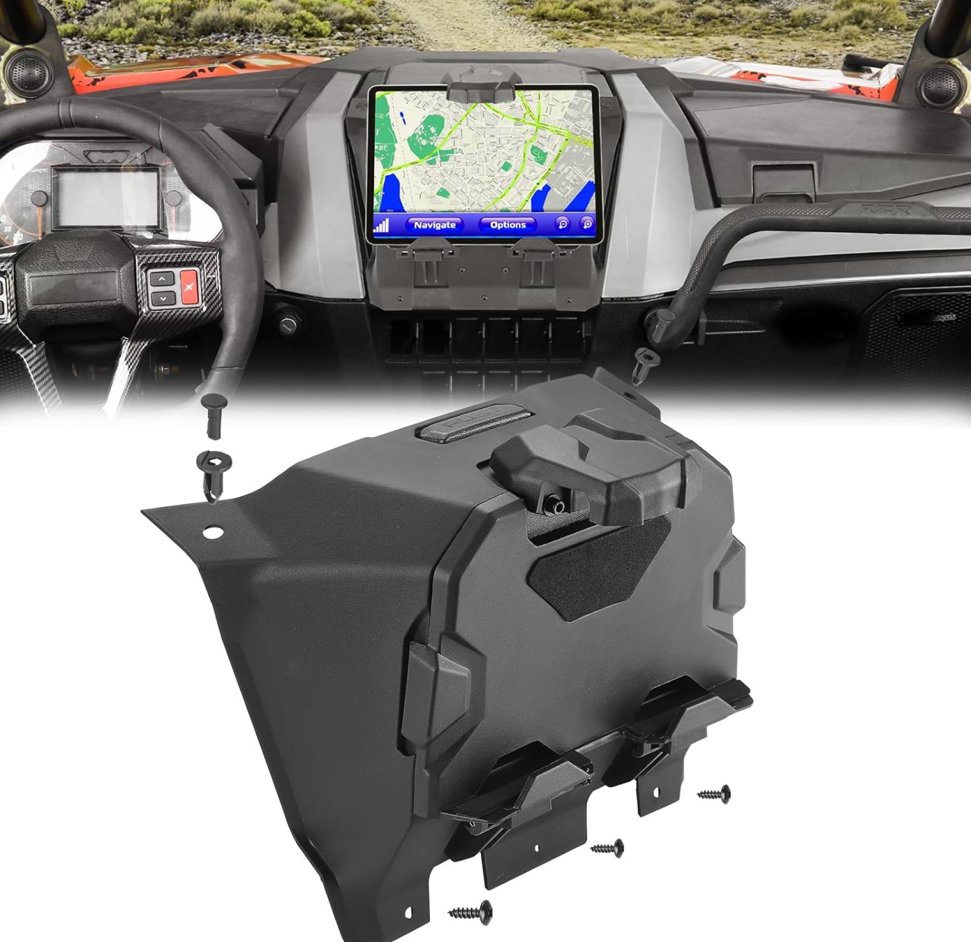 KEMIMOTO PRO XP Electronic Device Mounts with Storage Box, UTV Electronic Device Holder GPS Mount Phone Tablet Mount Compatible with Polaris 2020-2024 RZR PRO XP/XP4 2022 2023 2024 RZR PRO R/Turbo R KEMIMOTO PRO XP Electronic Device Mounts with Storage Box, UTV Electronic Device Holder GPS Mount Phone Tablet Mount Compatible with Polaris 2020-2024 RZR PRO XP/XP4 2022 2023 2024 RZR PRO R/Turbo R