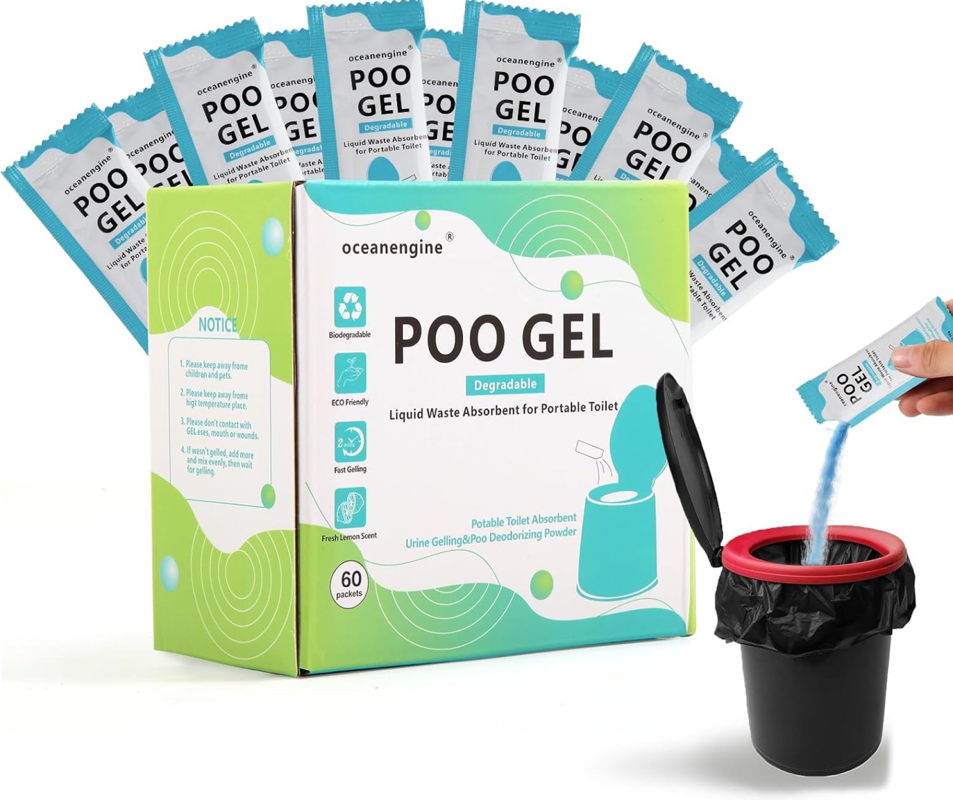Portable Toilet Absorbent Gel, Portable Toilet Powder Poo Urine Powder for Camping Outdoor Hiking Portable Toilet Absorbent Gel, Portable Toilet Powder Poo Urine Powder for Camping Outdoor Hiking