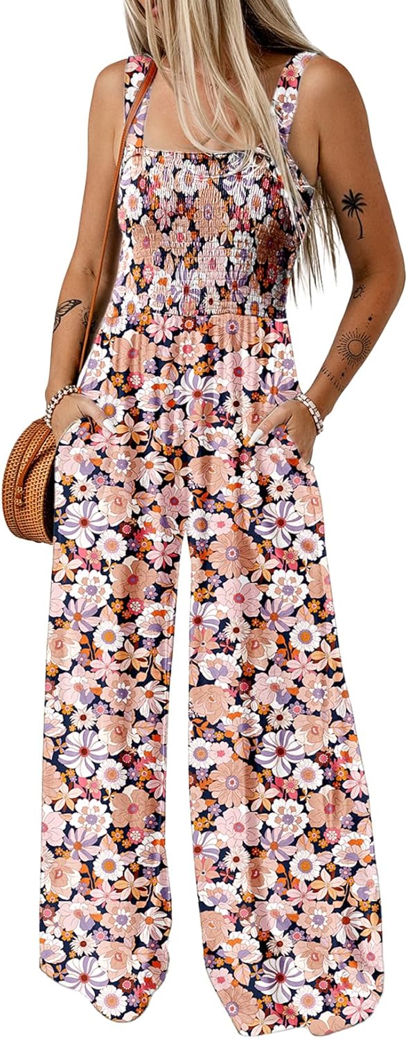 Dokotoo Women’s Casual Loose Overalls Jumpsuits One Piece Sleeveless Printed Wide Leg Long Pant Rompers With Pockets Dokotoo Women’s Casual Loose Overalls Jumpsuits One Piece Sleeveless Printed Wide Leg Long Pant Rompers With Pockets