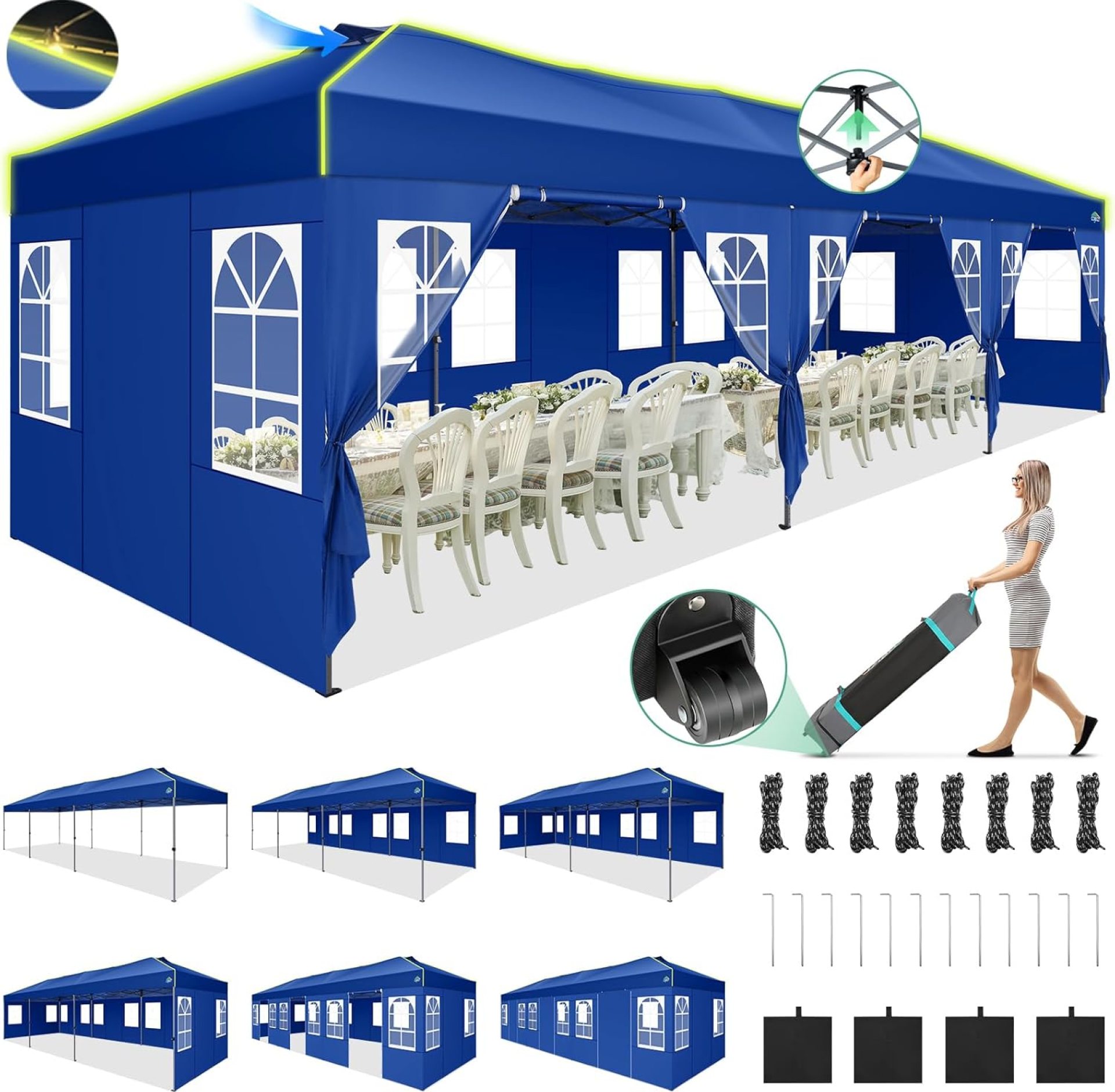 COBIZI 10×30 Pop Up Canopy Tent, Wedding Party Tent with 8 Sidewall One Push Setup Glow, 3 Adjustable Height Air Vent Waterproof UPF50+, Wheeled Bag, Sandbag, Stake, Rope for Commercial, Outdoor COBIZI 10×30 Pop Up Canopy Tent, Wedding Party Tent with 8 Sidewall One Push Setup Glow, 3 Adjustable Height Air Vent Waterproof UPF50+, Wheeled Bag, Sandbag, Stake, Rope for Commercial, Outdoor