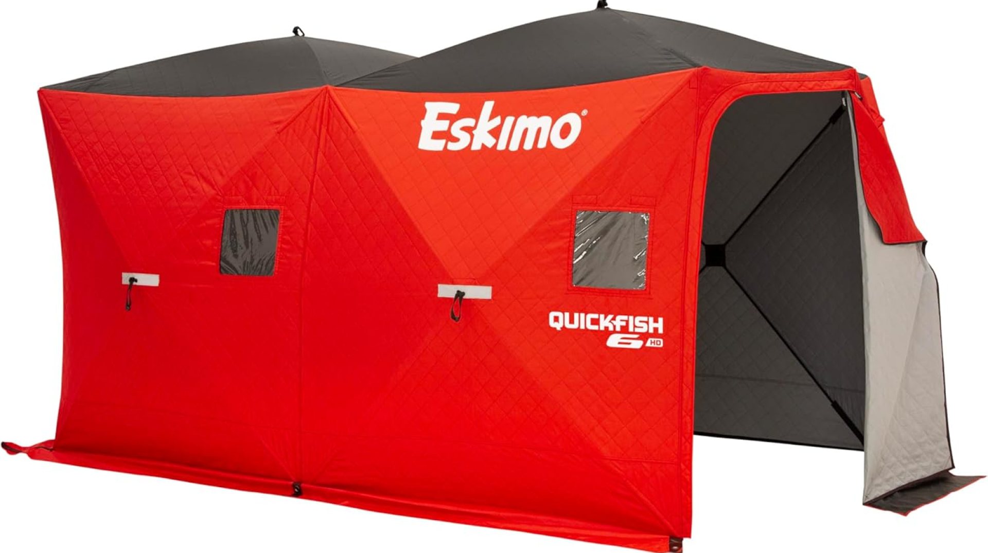 Eskimo QuickFish™ 6HD, Pop-Up Portable Shelter, No-Trip Door, Red/Black, Fully Insulated, Deluxe Ice Anchors, Six Person, Ice Fishing Shelter, 46076 Eskimo QuickFish™ 6HD, Pop-Up Portable Shelter, No-Trip Door, Red/Black, Fully Insulated, Deluxe Ice Anchors, Six Person, Ice Fishing Shelter, 46076