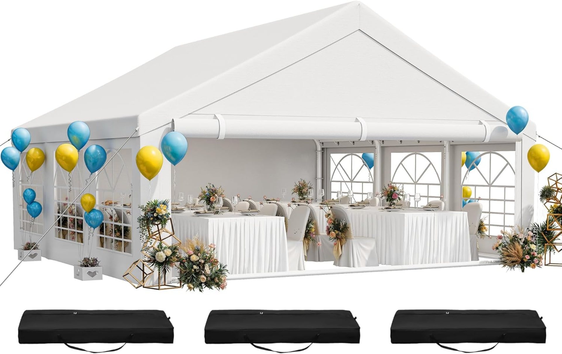 YITAHOME 20×20 ft Party Tent Heavy Duty Wedding Event Shelters Outdoor Upgraded Galvanized Canopy with Large White Roof, Removable PVC Sidewalls & 3 Storage Bags YITAHOME 20×20 ft Party Tent Heavy Duty Wedding Event Shelters Outdoor Upgraded Galvanized Canopy with Large White Roof, Removable PVC Sidewalls & 3 Storage Bags