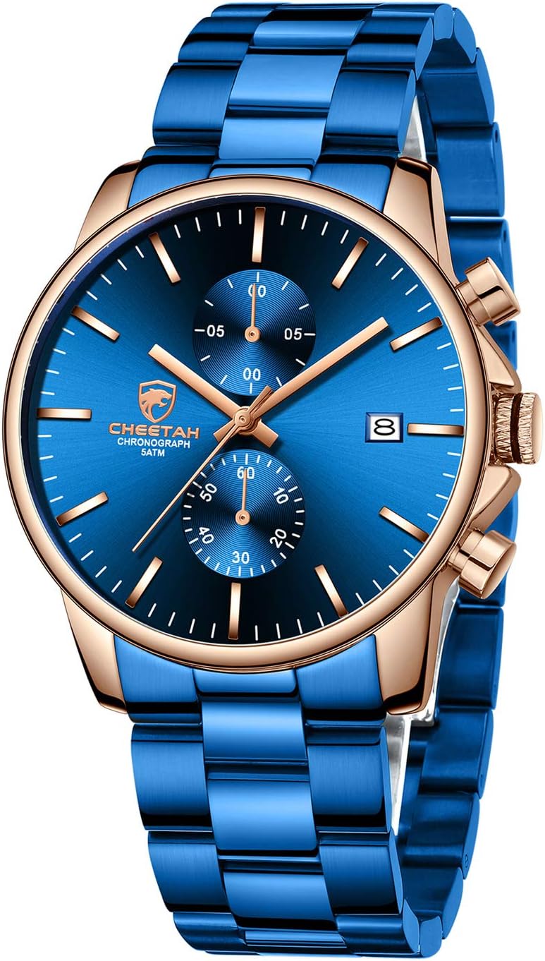 GOLDEN HOUR Fashion Business Mens Watches with Stainless Steel Waterproof Chronograph Quartz Watch for Men, Auto Date GOLDEN HOUR Fashion Business Mens Watches with Stainless Steel Waterproof Chronograph Quartz Watch for Men, Auto Date