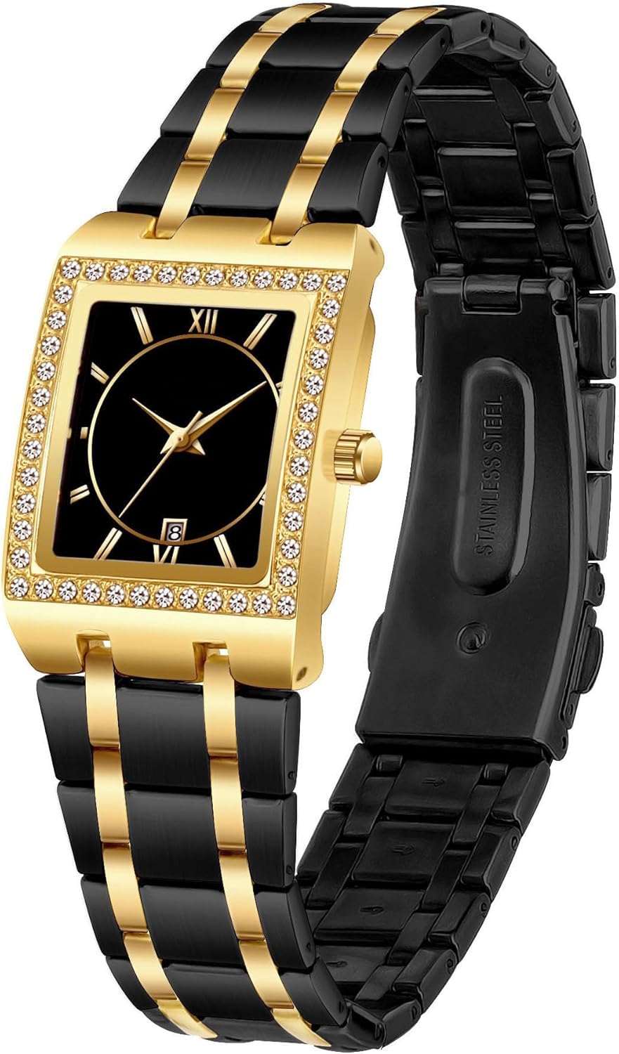 CARLIEN Women’s Luxury Stainless Steel Bracelet Watches Ladies Diamonds Bezel Square Waterproof Calendar Analog Quartz Wrist Watch CARLIEN Women’s Luxury Stainless Steel Bracelet Watches Ladies Diamonds Bezel Square Waterproof Calendar Analog Quartz Wrist Watch