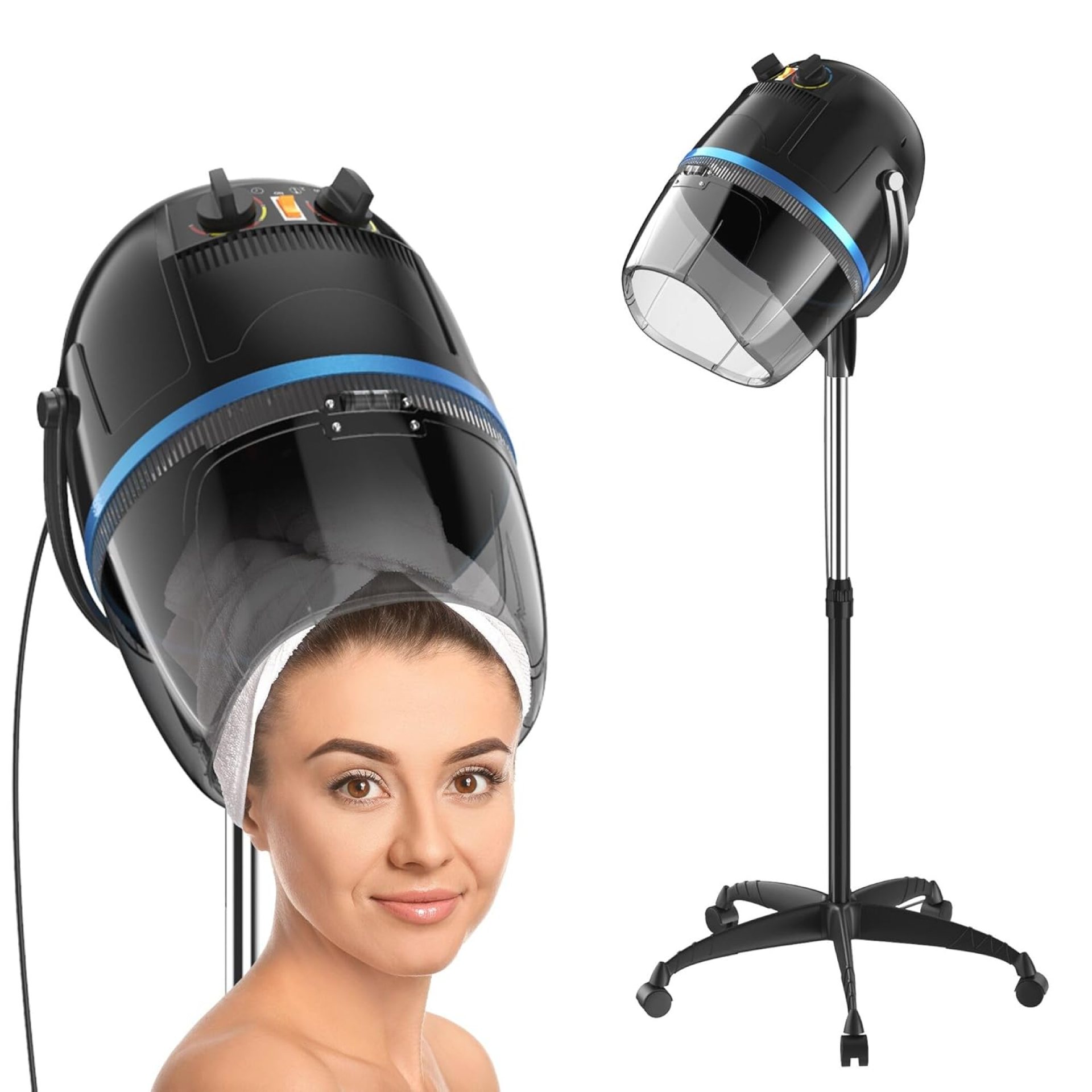 Hair Dryer 1300W Professional Adjustable Hooded Floor Hair Bonnet Dryer Stand Up Hair Dryers with Rolling Base for Home Salon Spa Beauty Equipment, Black Hair Dryer 1300W Professional Adjustable Hooded Floor Hair Bonnet Dryer Stand Up Hair Dryers with Rolling Base for Home Salon Spa Beauty Equipment, Black