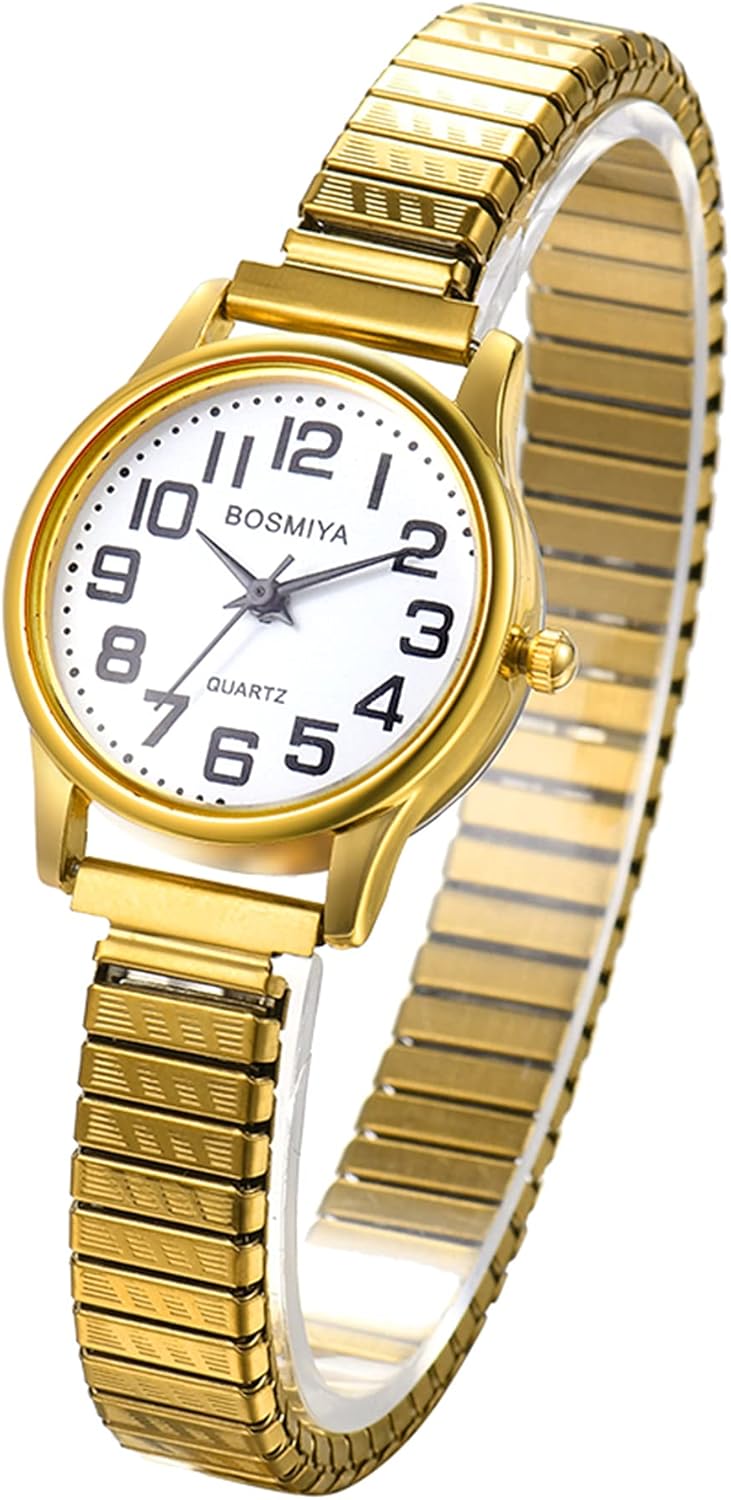 JewelryWe Women’s Easy Reader Analog Watch Gold Silver Plated Elastic Band Wristwatch JewelryWe Women’s Easy Reader Analog Watch Gold Silver Plated Elastic Band Wristwatch