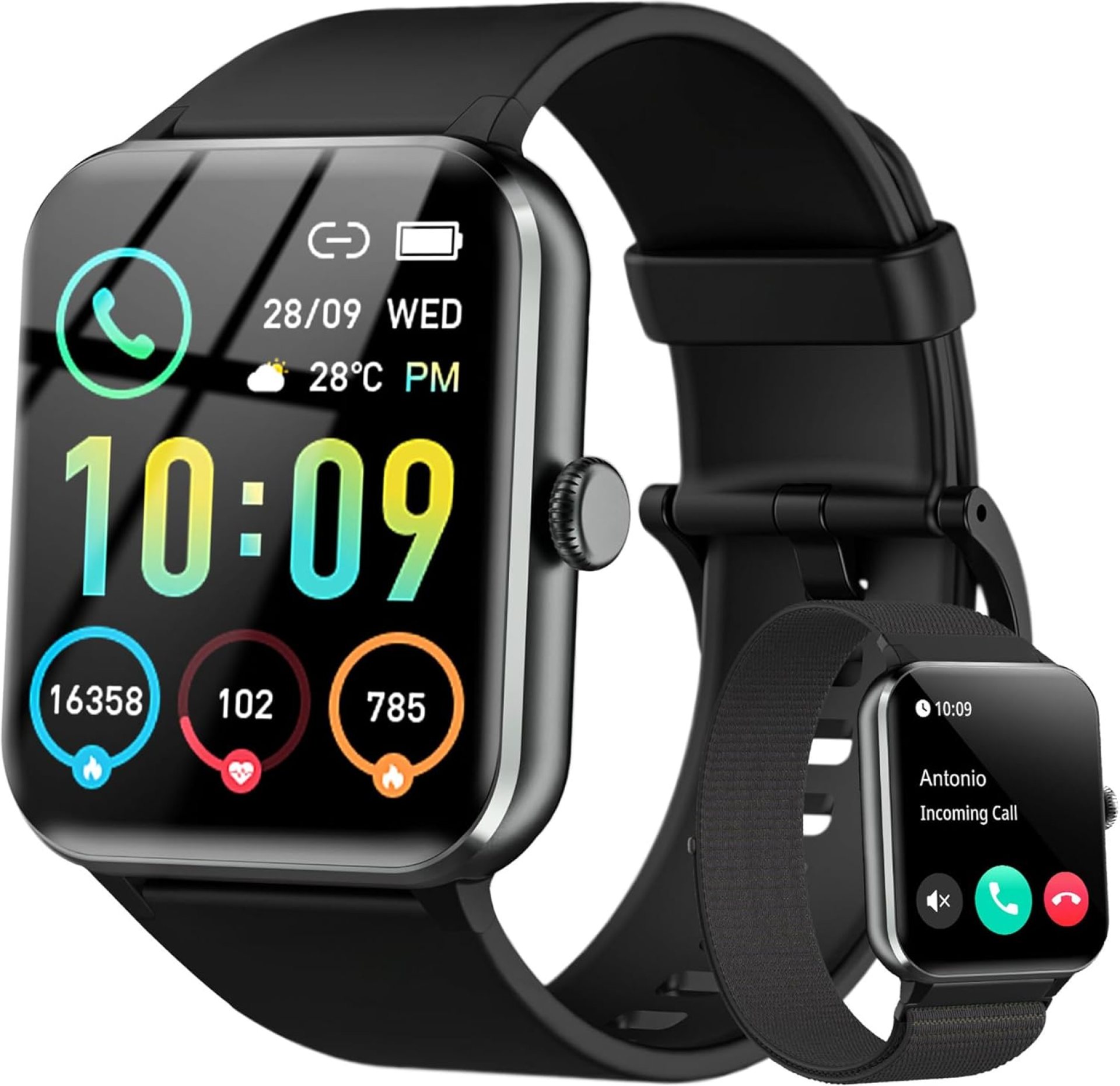 Smart Watch(Answer/Make Call), 1.85″ Smartwatch for Men Women, 100+ Sport Modes, Pedometer, IP68 Waterproof Fitness Tracker, Heart Rate/Sleep Monitor, Smart Watches for Android & iOS (2 Straps) Smart Watch(Answer/Make Call), 1.85″ Smartwatch for Men Women, 100+ Sport Modes, Pedometer, IP68 Waterproof Fitness Tracker, Heart Rate/Sleep Monitor, Smart Watches for Android & iOS (2 Straps)