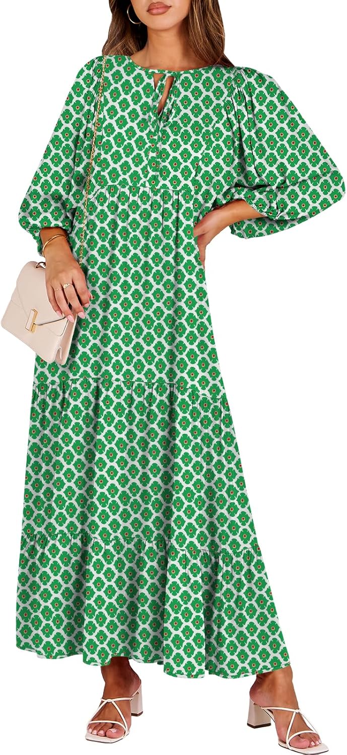 ANRABESS Womens Boho Maxi Dresses 2025 Summer V Neck Puff Sleeve Floral Flowy Swing Casual Long Dress ANRABESS Womens Boho Maxi Dresses 2025 Summer V Neck Puff Sleeve Floral Flowy Swing Casual Long Dress
