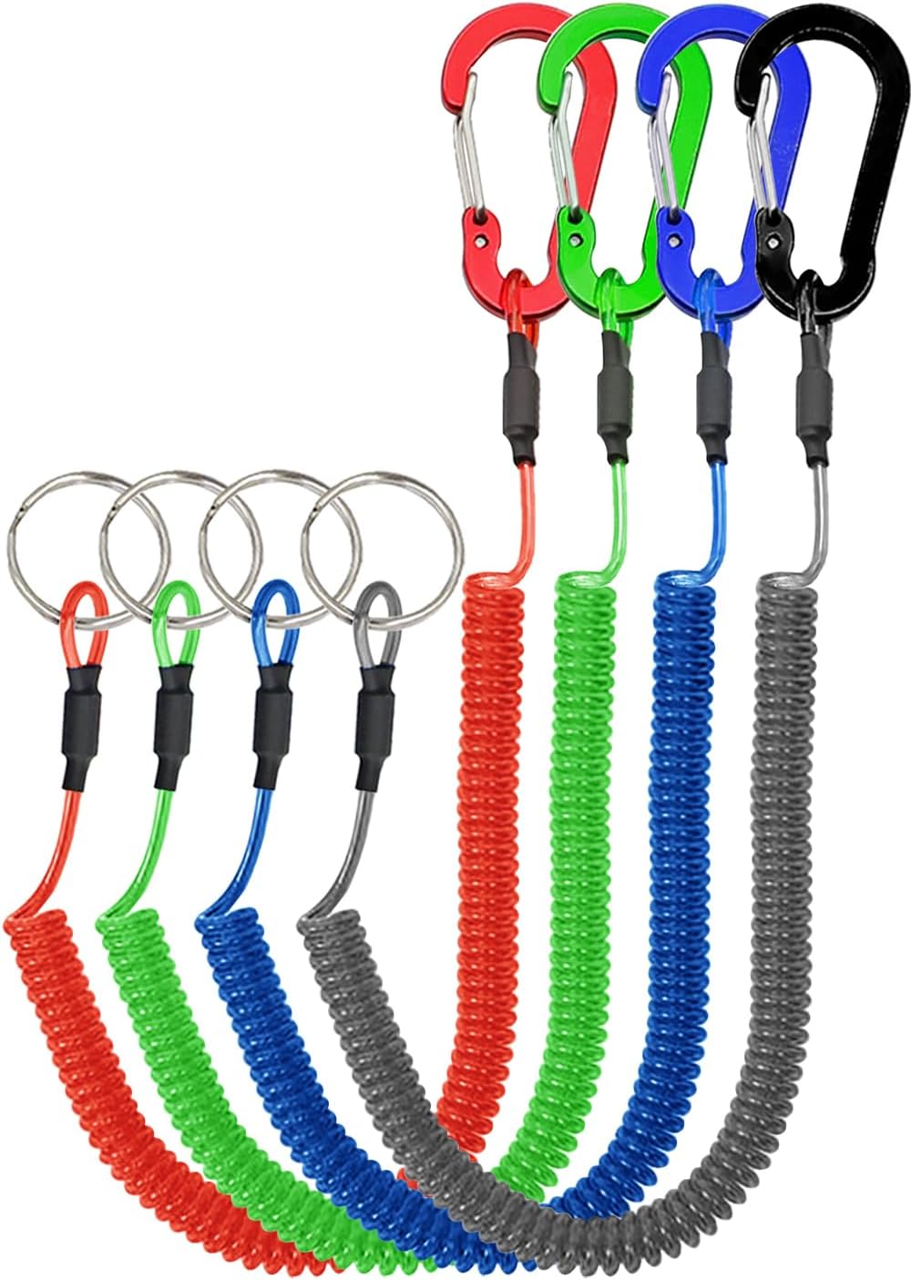 Lix&Rix Stretchy Coiled Lanyards for Keys Kayak Fishing Equipment Pliers Tools, Black Blue Green Red Yellow Silver, 4/6pcs Lix&Rix Stretchy Coiled Lanyards for Keys Kayak Fishing Equipment Pliers Tools, Black Blue Green Red Yellow Silver, 4/6pcs