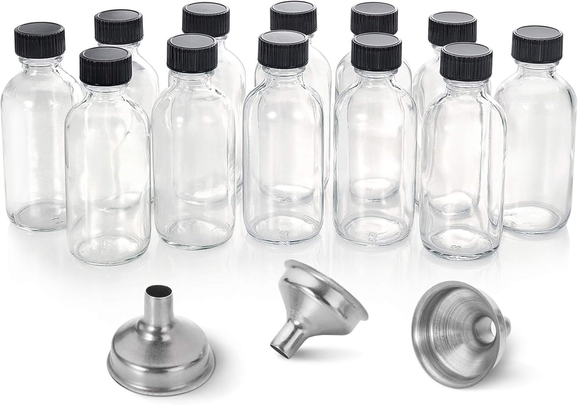 AOZITA 12 Pack, 2 oz Small Clear Glass Bottles w/Lid & 3 Funnels – 60ml Boston Shot Bottles for Health, Immunity, Potion, Wellness, Sample, Ginger, Juice – Mini Personal Care & Beauty Travel Bottle AOZITA 12 Pack, 2 oz Small Clear Glass Bottles w/Lid & 3 Funnels – 60ml Boston Shot Bottles for Health, Immunity, Potion, Wellness, Sample, Ginger, Juice – Mini Personal Care & Beauty Travel Bottle