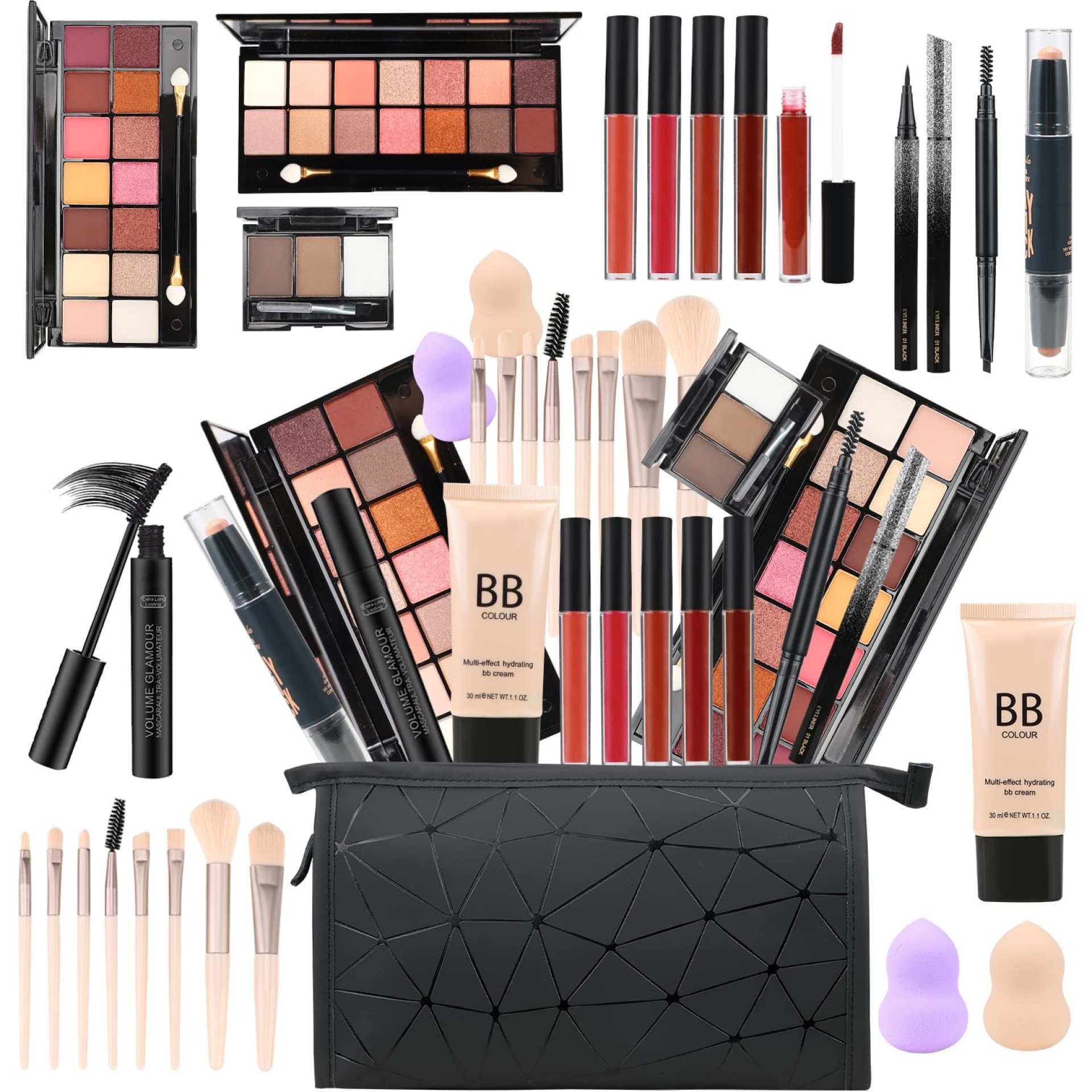 All in One Makeup Gift Set for Women Full Kit for2x14-color eyeshadow palettes,5xlipgloss sets,mascara,eyeliner,eyebrowpowder,eyebrow pencil, foundation, highlighter stick etc All in One Makeup Gift Set for Women Full Kit for2x14-color eyeshadow palettes,5xlipgloss sets,mascara,eyeliner,eyebrowpowder,eyebrow pencil, foundation, highlighter stick etc