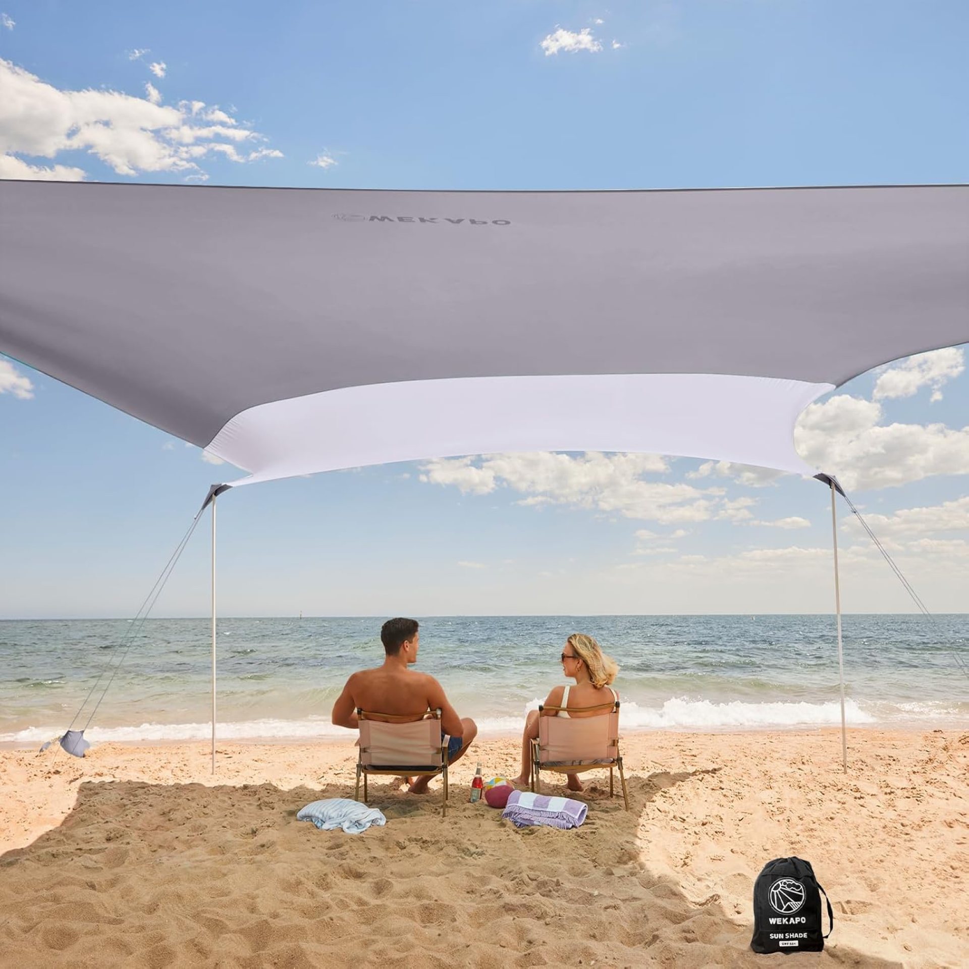 WEKAPO Beach Shade Canopy, 10×10 FT Beach Tent Sun Shelter with 4 Poles, Large Sand Shovel and Ground Pegs, UPF 50+ Outdoor Shade for Camping Trips, Fishing (Grey, 10×10 FT 4 Pole) WEKAPO Beach Shade Canopy, 10×10 FT Beach Tent Sun Shelter with 4 Poles, Large Sand Shovel and Ground Pegs, UPF 50+ Outdoor Shade for Camping Trips, Fishing (Grey, 10×10 FT 4 Pole)