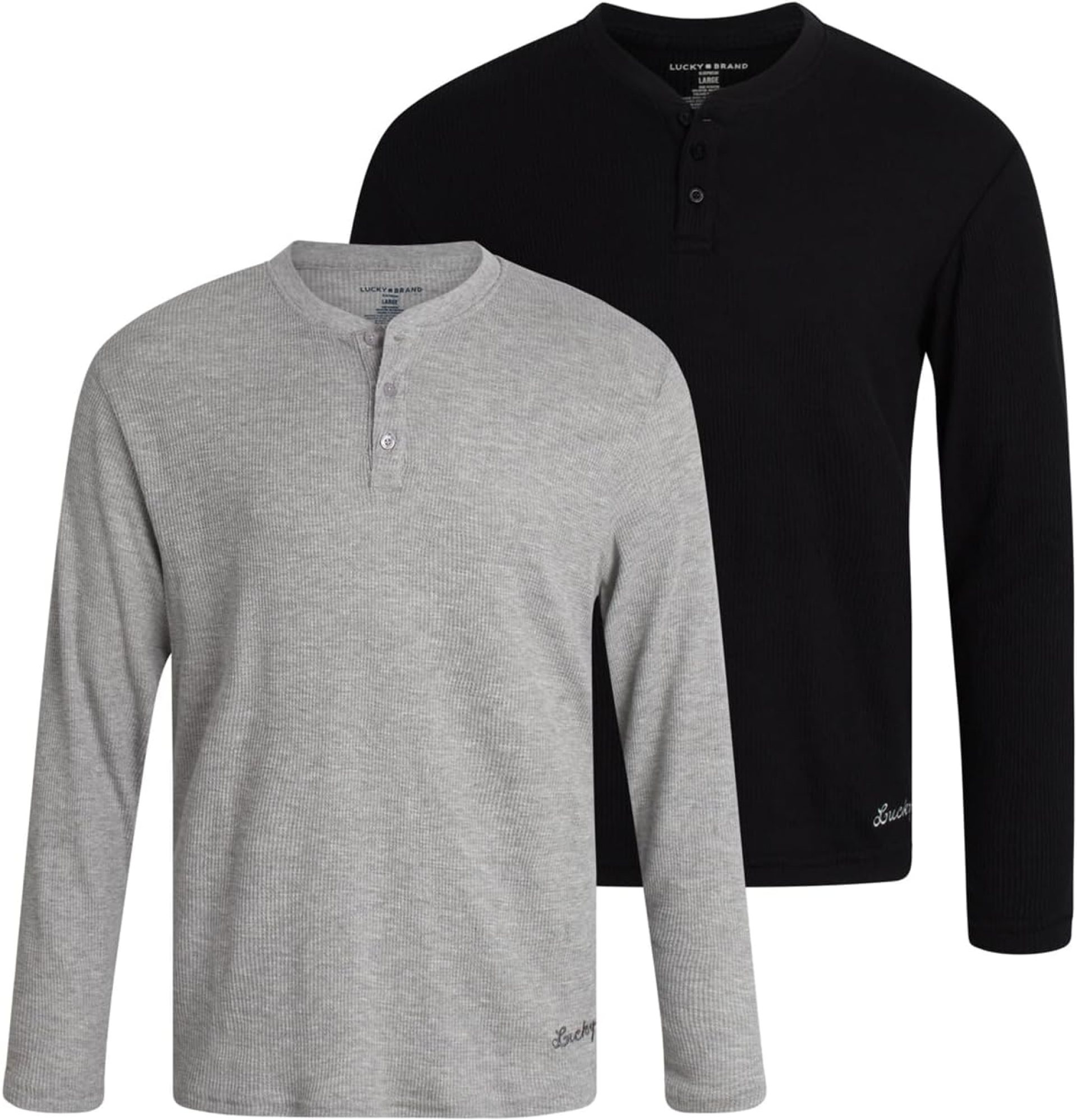 Lucky Brand Men’s Henley Shirt – 2 Pack Long Sleeve Cotton Waffle Knit Henley Undershirt – Casual Shirts for Men (Size: S-XL) Lucky Brand Men’s Henley Shirt – 2 Pack Long Sleeve Cotton Waffle Knit Henley Undershirt – Casual Shirts for Men (Size: S-XL)