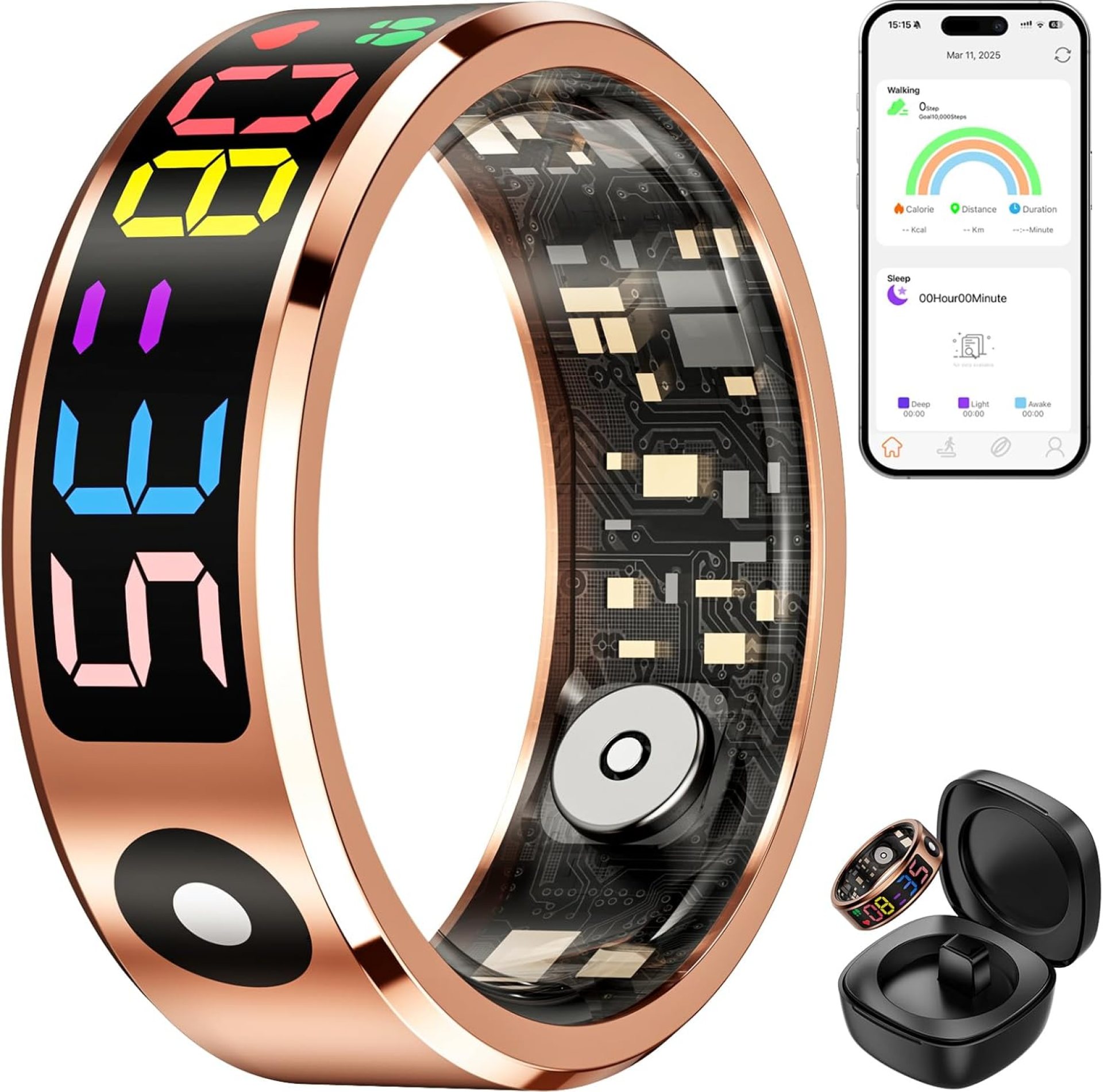 Smart Ring Fitness Tracker with Color Display Screen, IP68 Waterproof Fitness Ring with Charging Case, Health Ring for iOS Android, Activity Tracker Smart Ring Fitness Tracker with Color Display Screen, IP68 Waterproof Fitness Ring with Charging Case, Health Ring for iOS Android, Activity Tracker