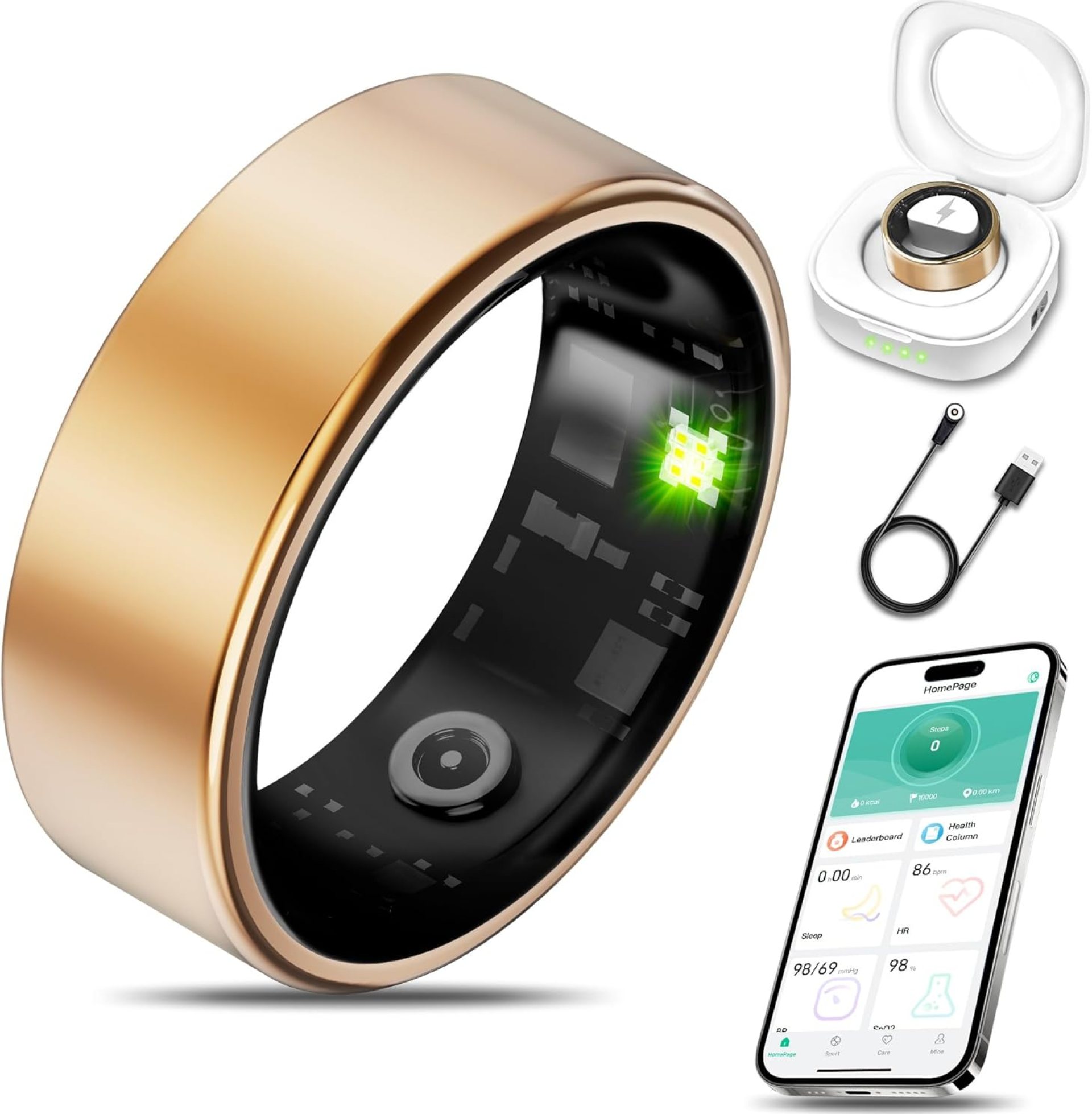Smart Health Ring for Women Men Fitness Tracker with Heart Rate, Blood Oxygen, Blood Pressure, Sleep Monitoring, Step Counting, IP68 Waterproof for iPhone and Android, No Subscription Fee, Gold 13 Smart Health Ring for Women Men Fitness Tracker with Heart Rate, Blood Oxygen, Blood Pressure, Sleep Monitoring, Step Counting, IP68 Waterproof for iPhone and Android, No Subscription Fee, Gold 13